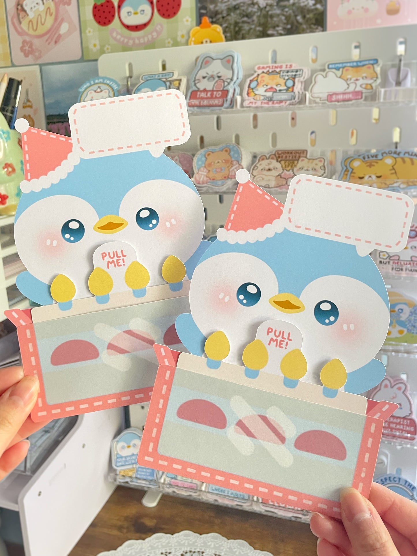 Penguin Strawberry Cake Greeting Card