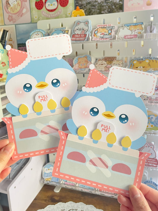 Penguin Strawberry Cake Greeting Card