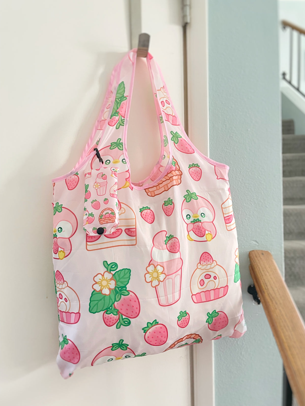 Strawberry Penguin Foldable Tote Bag