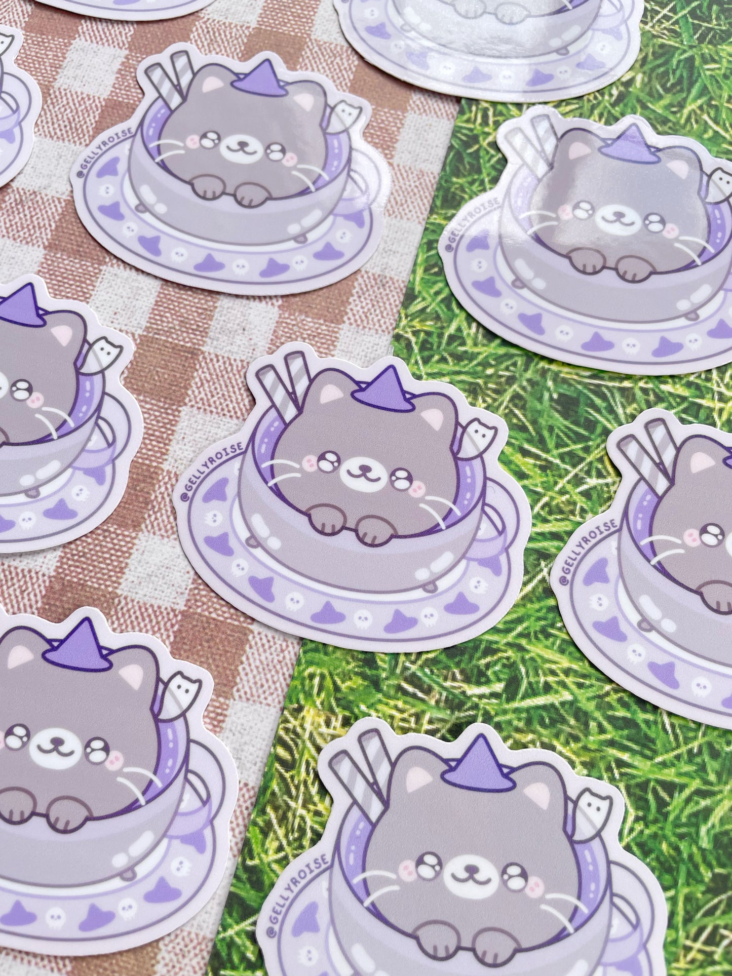 Spooky Teacup Kitty Waterproof Sticker