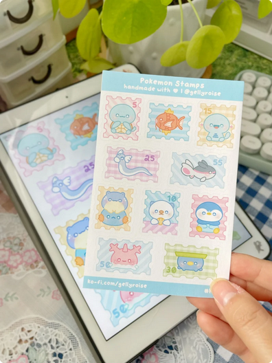 Water Poke Stamps Sticker Sheet