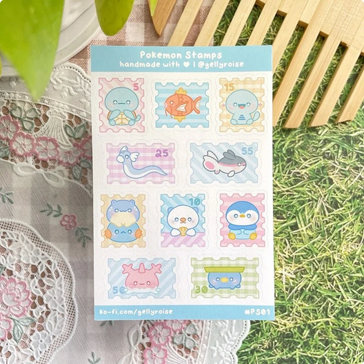 Water Poke Stamps Sticker Sheet