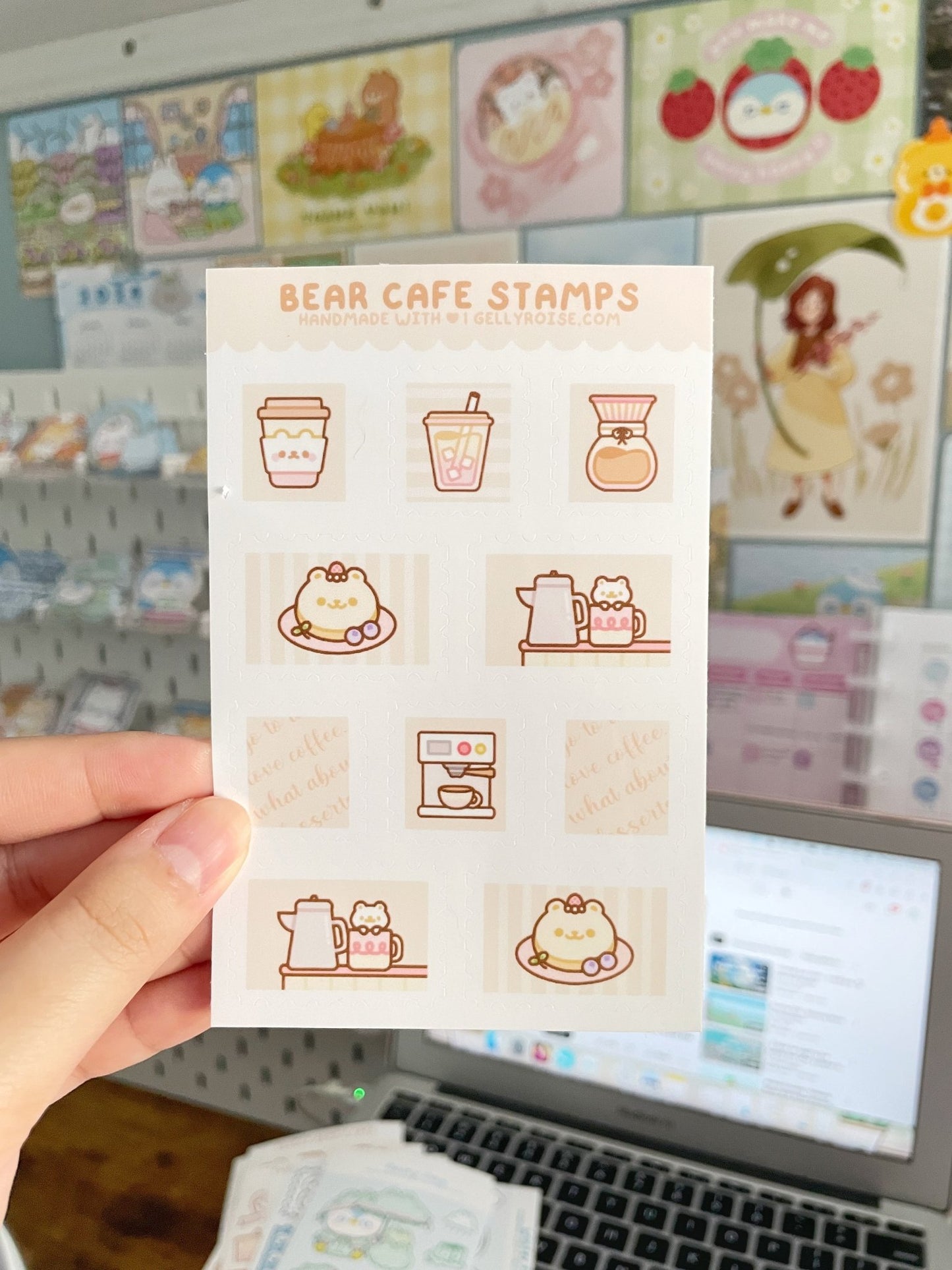 B - grade Bear Cafe Stamps Sticker Sheet - Gelly Roise