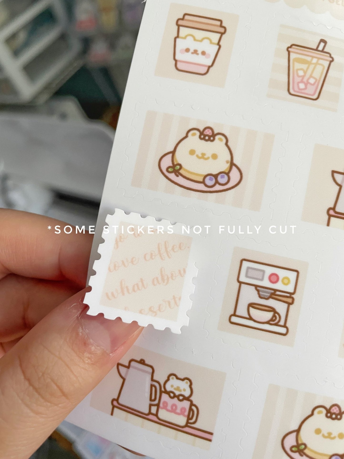 B - grade Bear Cafe Stamps Sticker Sheet - Gelly Roise