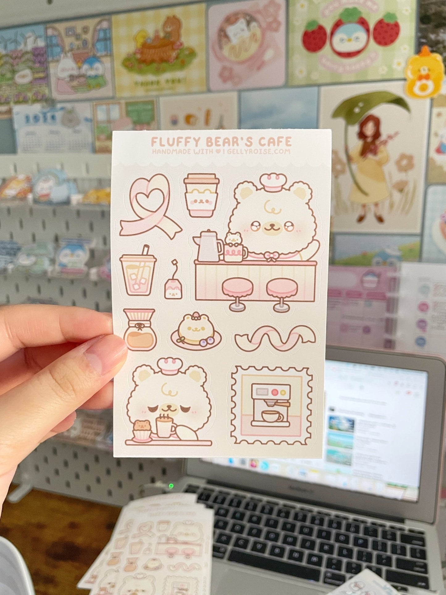 B - grade Fluffy Bear's Cafe Sticker Sheet - Gelly Roise