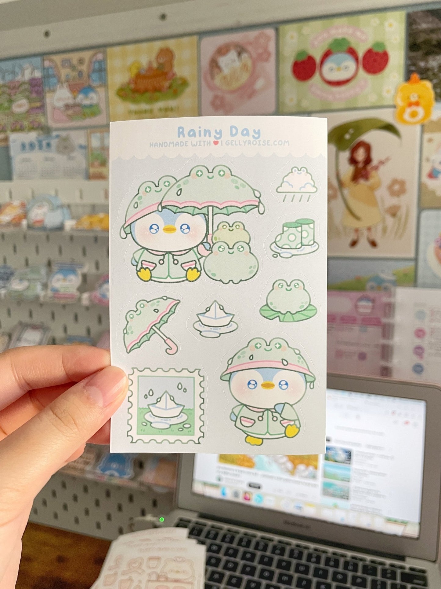 B - grade Rainy Day Penguin Sticker Sheet - Gelly Roise