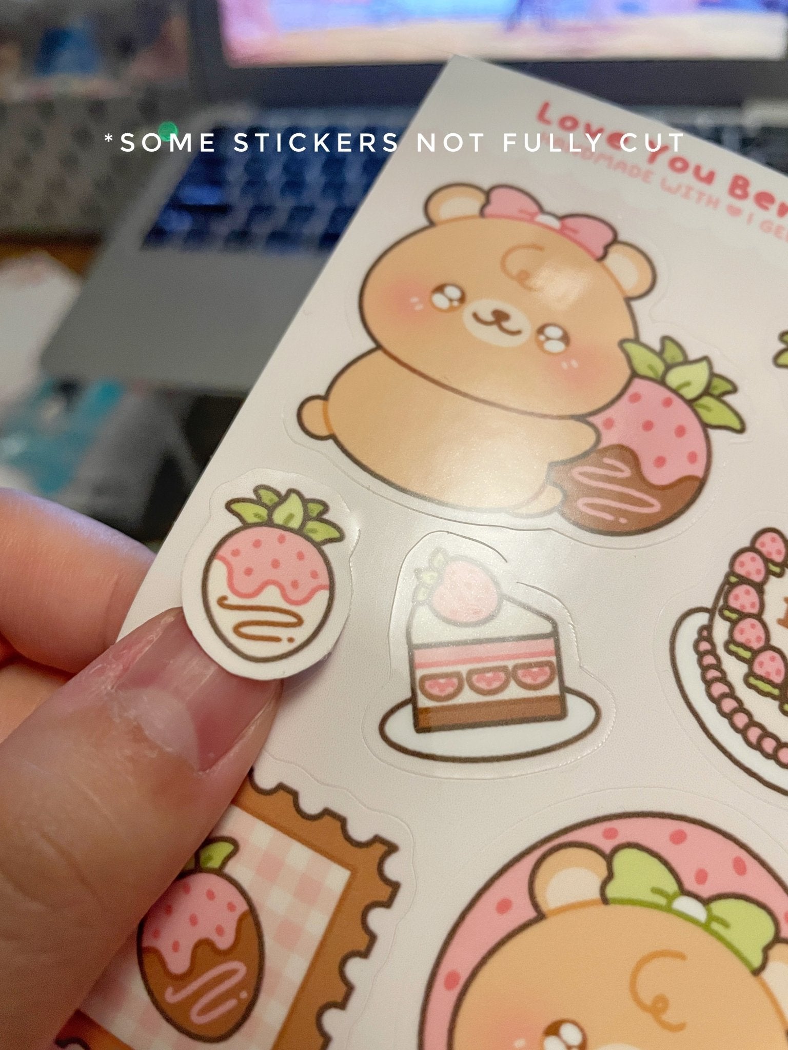 B - grade Strawberry Bear Sticker Sheet - Gelly Roise