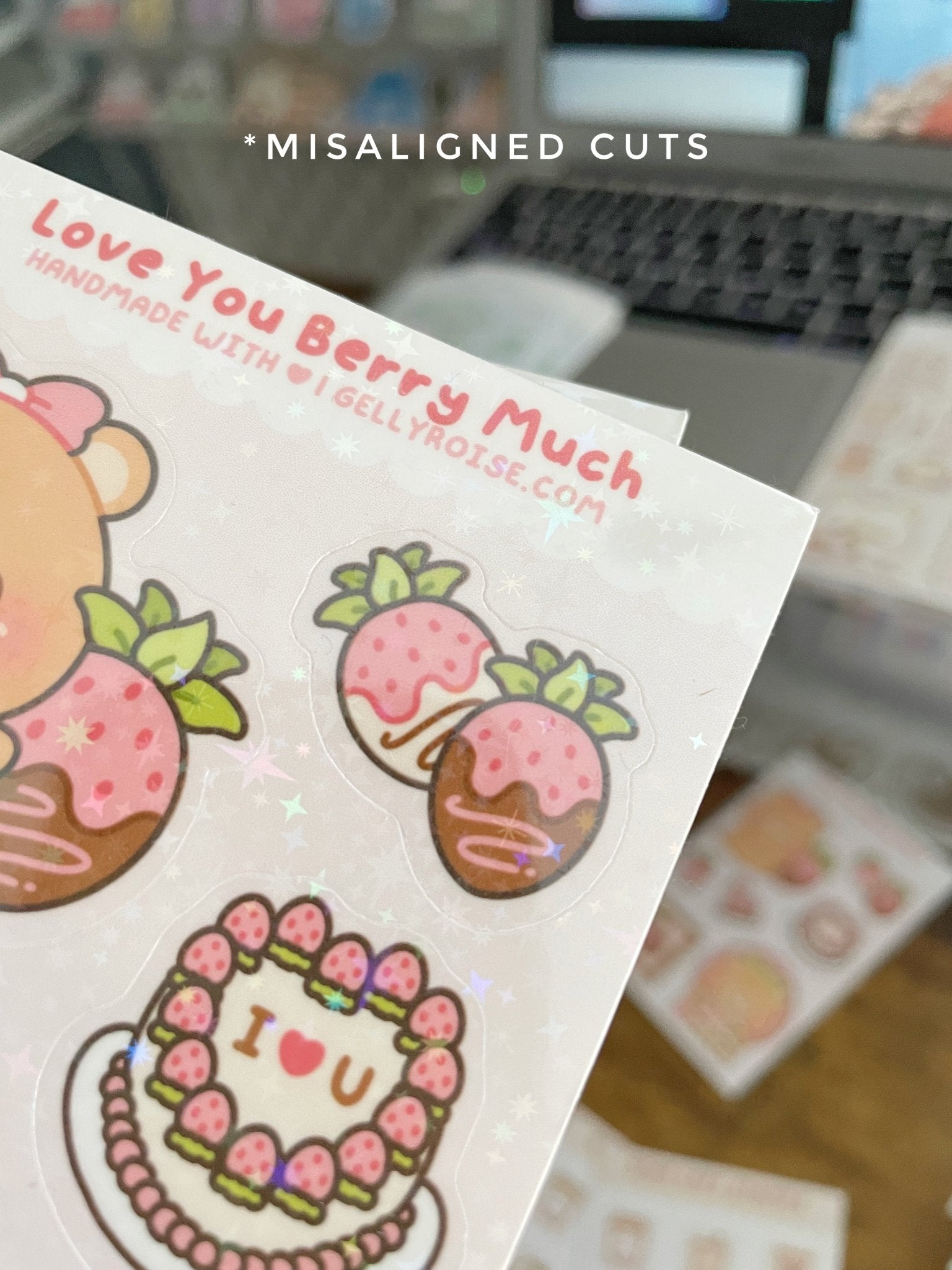 B - grade Strawberry Bear Sticker Sheet - Gelly Roise
