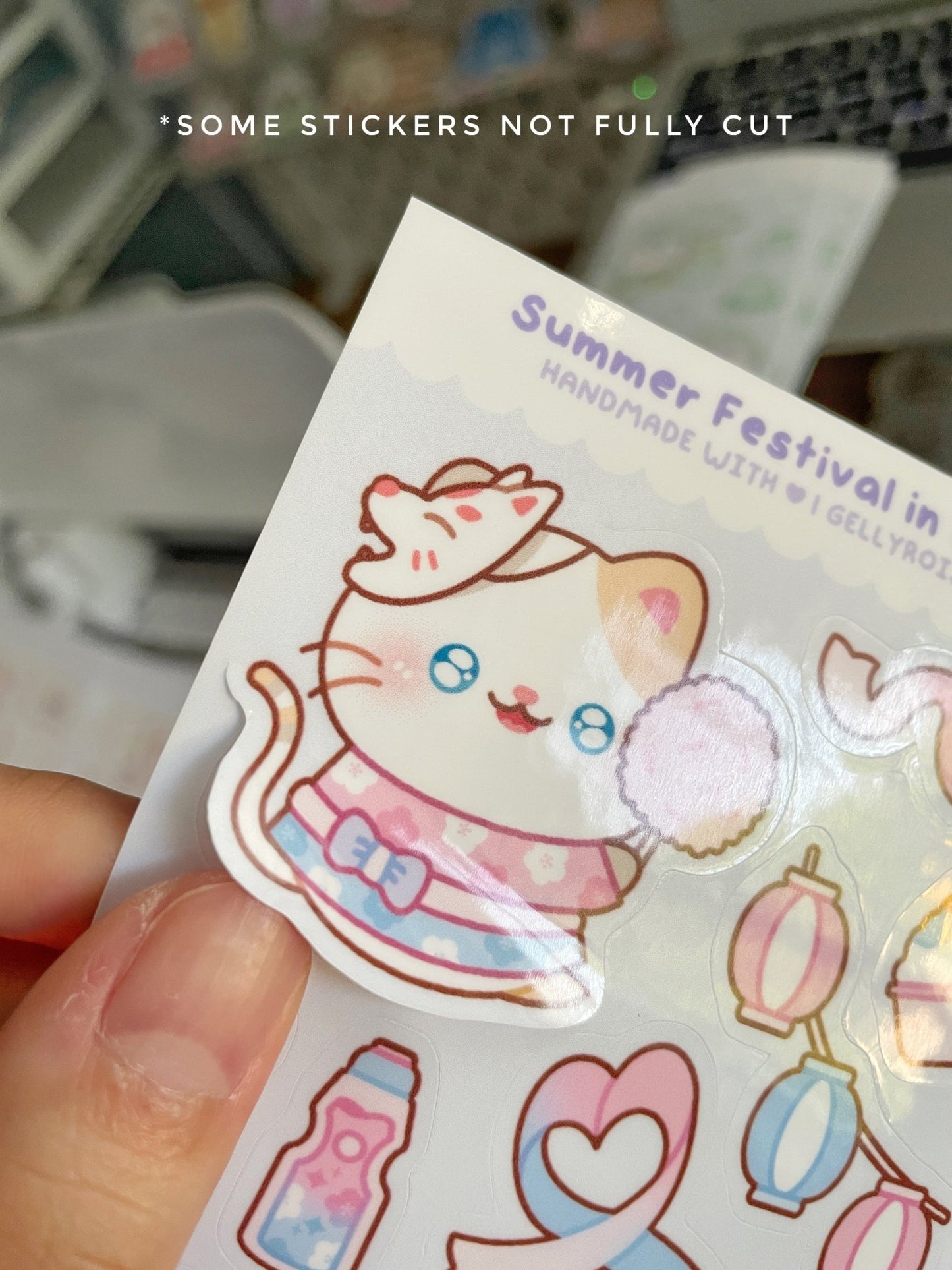 B - grade Summer Festival Kitty Sticker Sheet - Gelly Roise