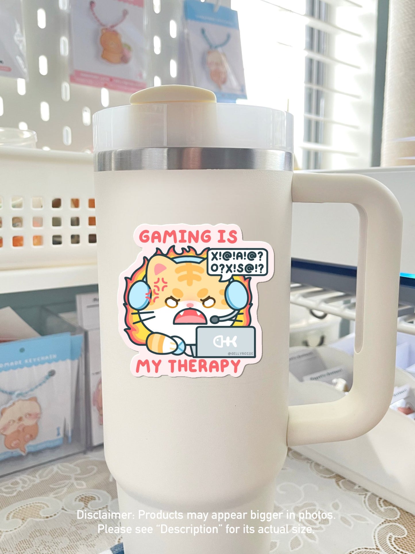 Gaming is My Therapy Orange Cat Rage Waterproof Sticker - Gelly Roise