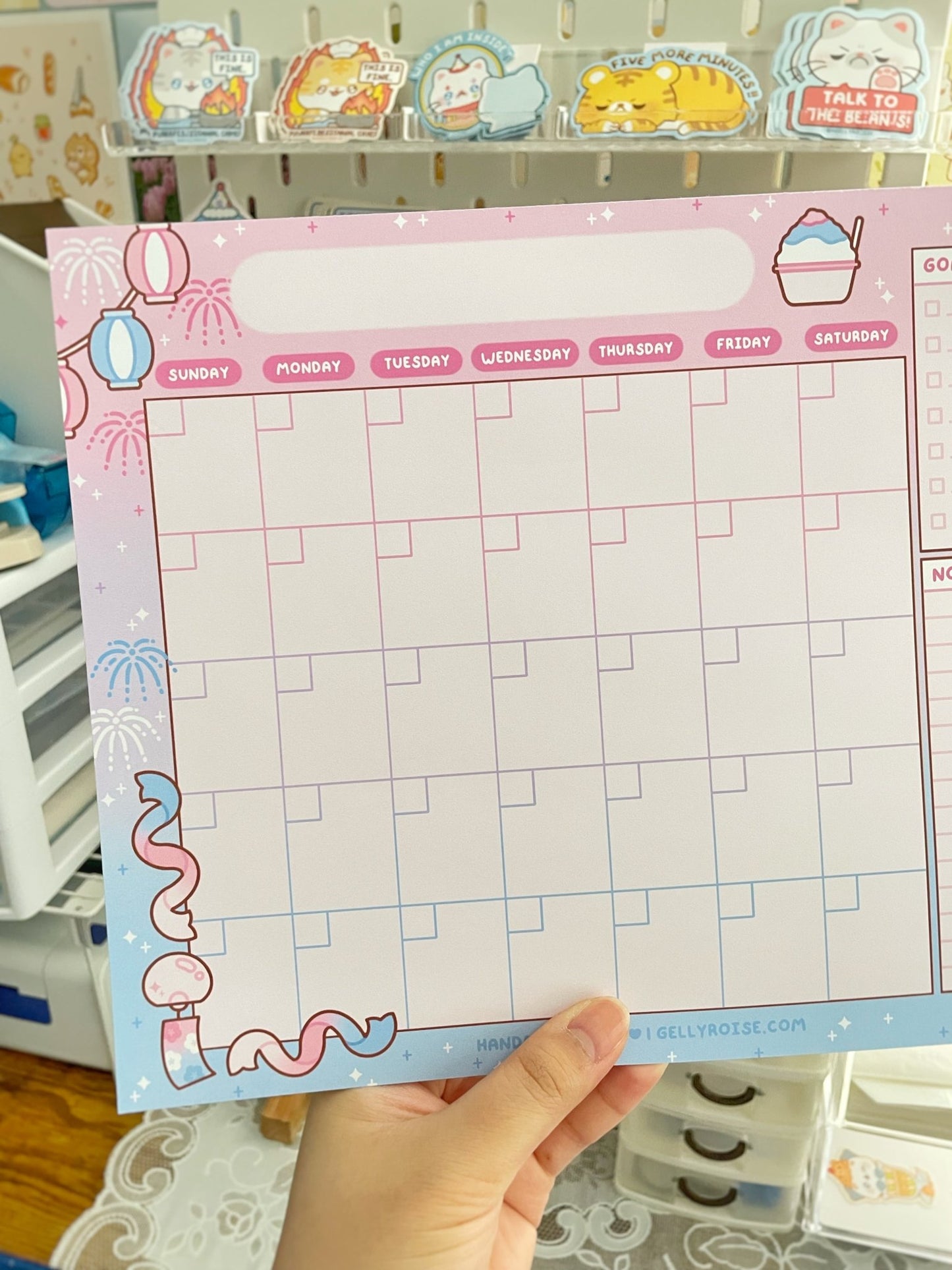 NEW Japan Summer Festival Kitty Handmade Monthly Desk Calendar - Gelly Roise