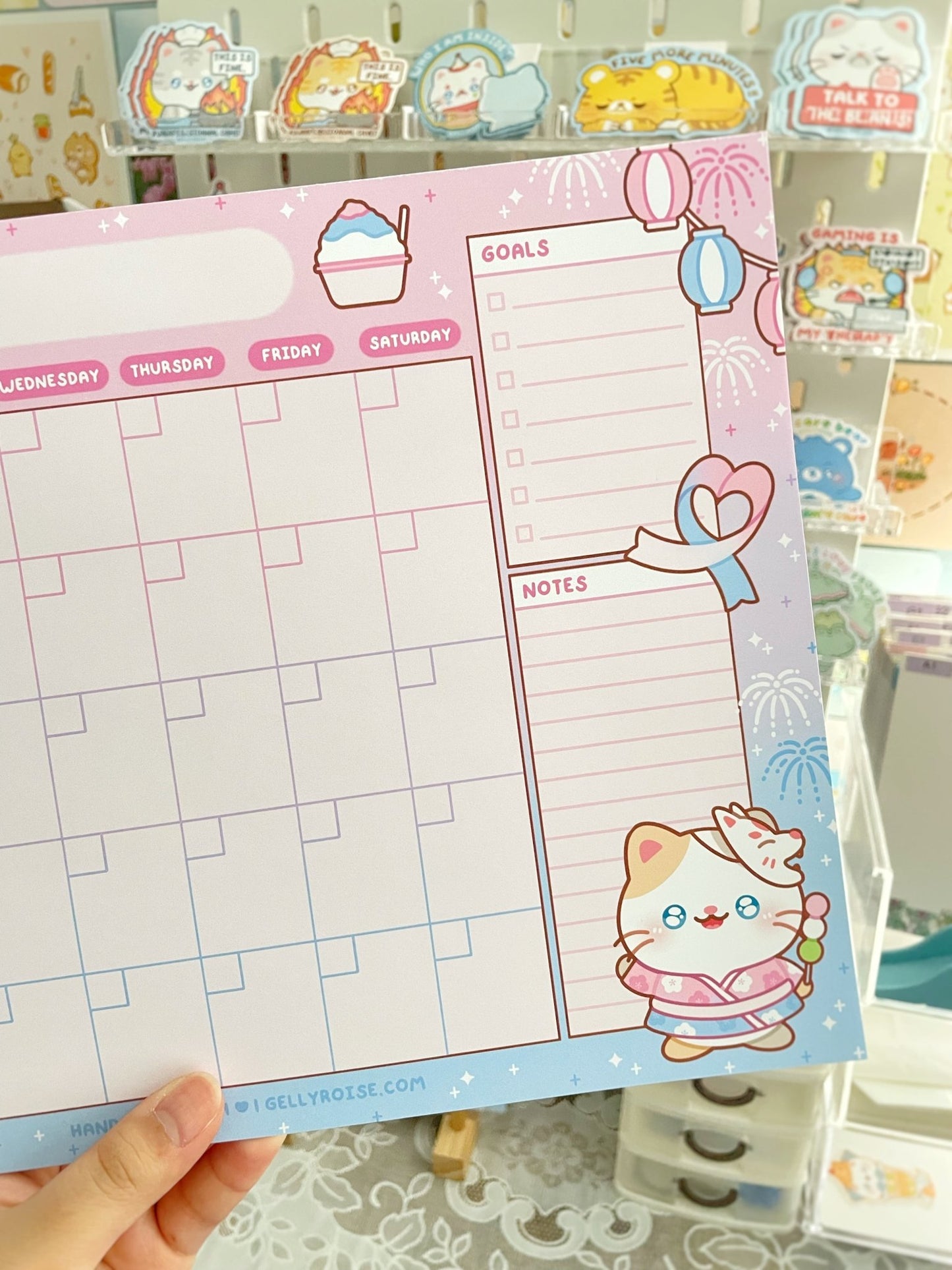 NEW Japan Summer Festival Kitty Handmade Monthly Desk Calendar - Gelly Roise