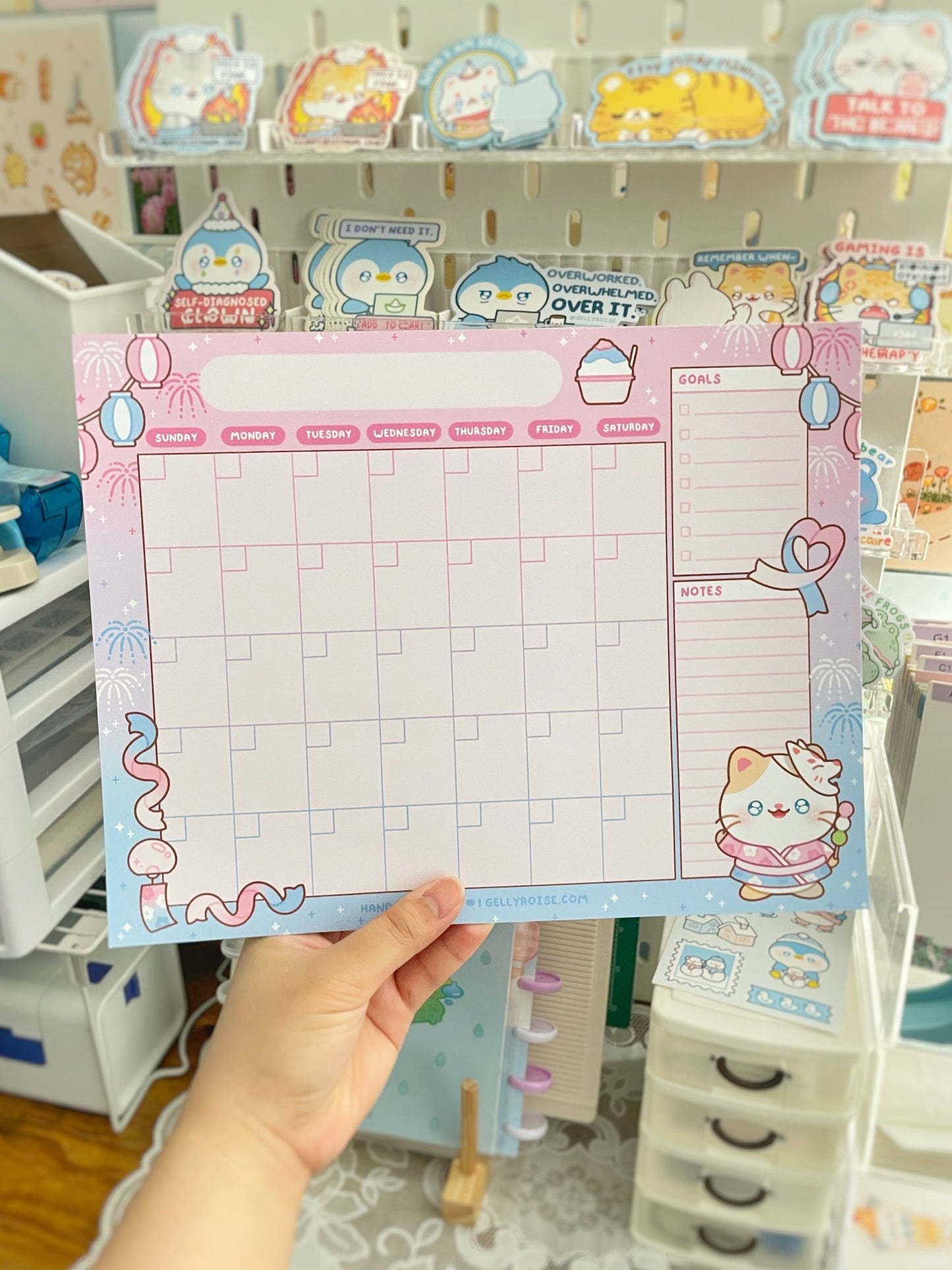 NEW Japan Summer Festival Kitty Handmade Monthly Desk Calendar - Gelly Roise