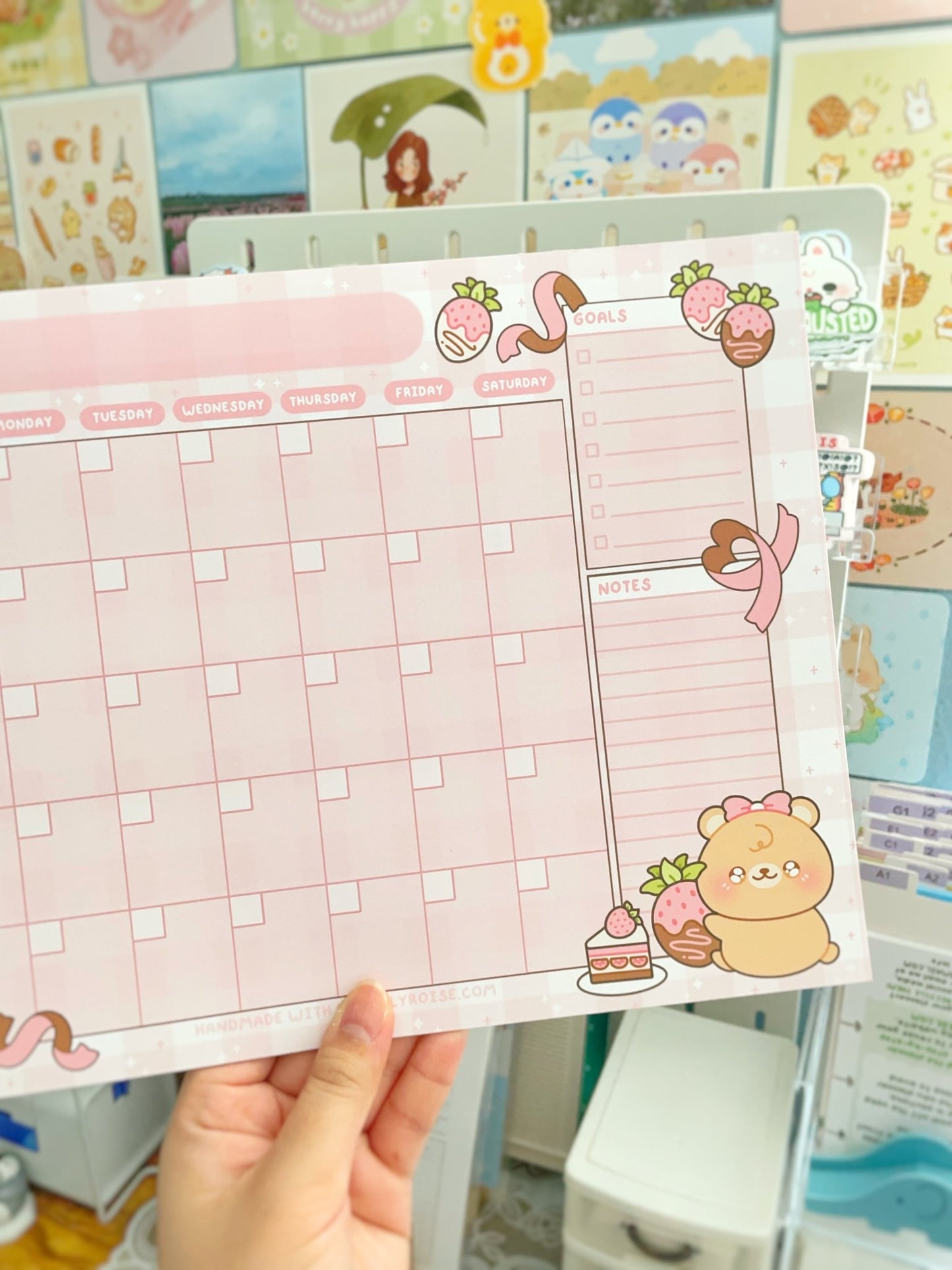 NEW Strawberry Bear Handmade Monthly Desk Calendar - Gelly Roise