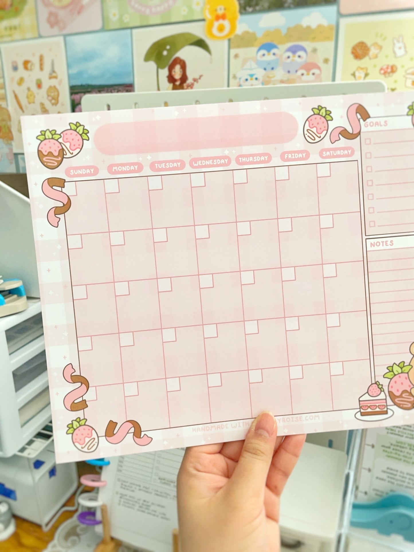 NEW Strawberry Bear Handmade Monthly Desk Calendar - Gelly Roise