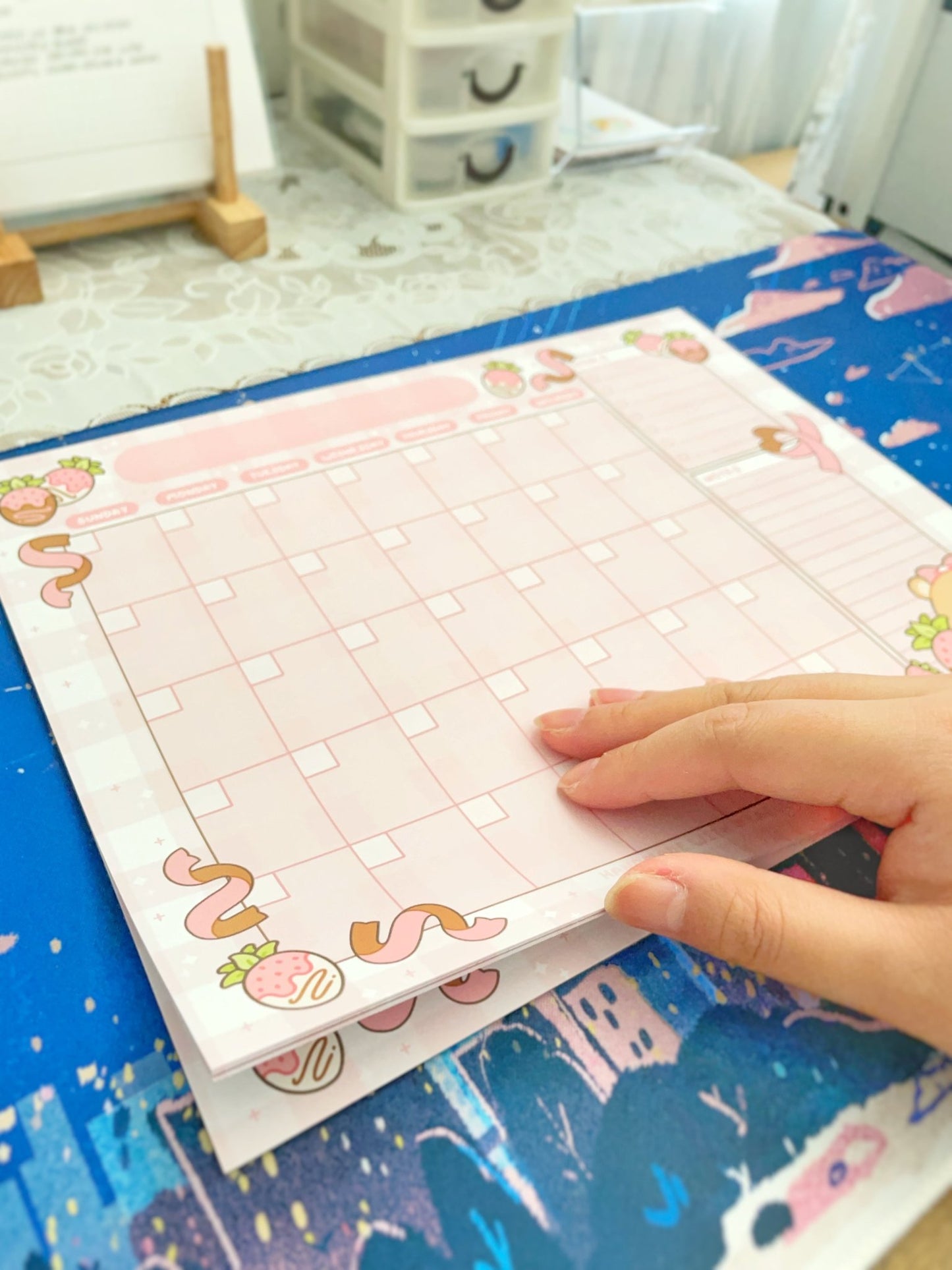 NEW Strawberry Bear Handmade Monthly Desk Calendar - Gelly Roise