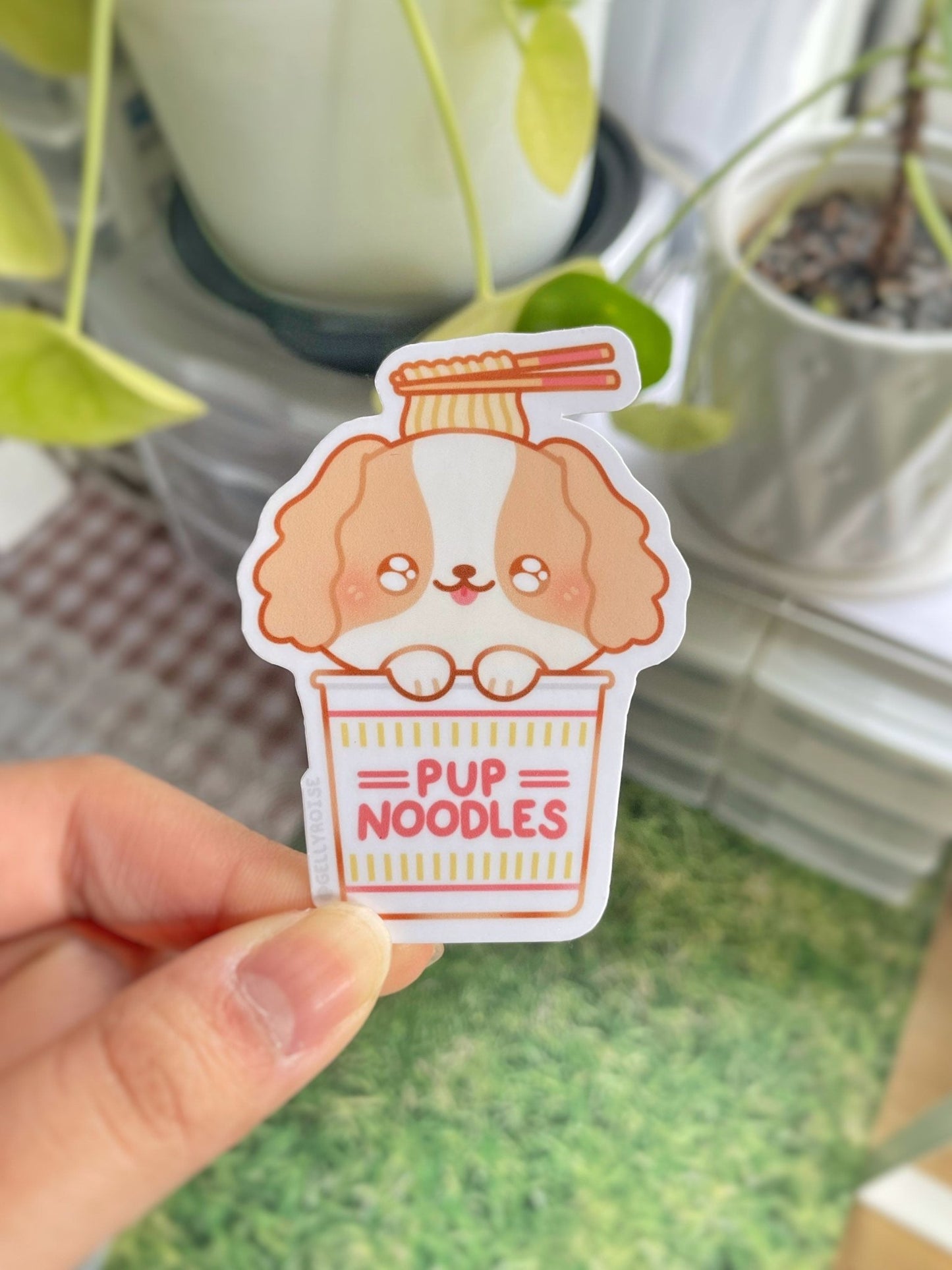 Cavalier Spaniel Pup Noodles Waterproof Sticker - Gelly Roise