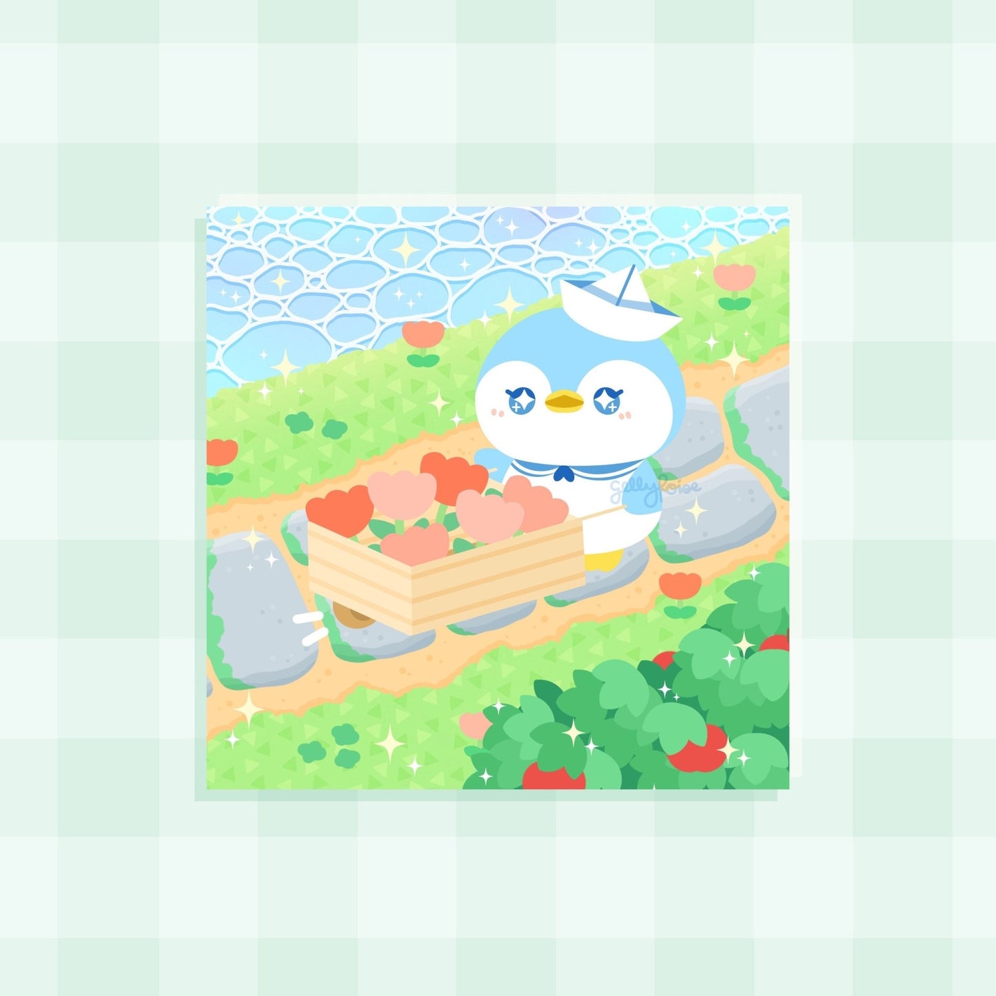 Cute Penguin Tulips Art Print - Gelly Roise