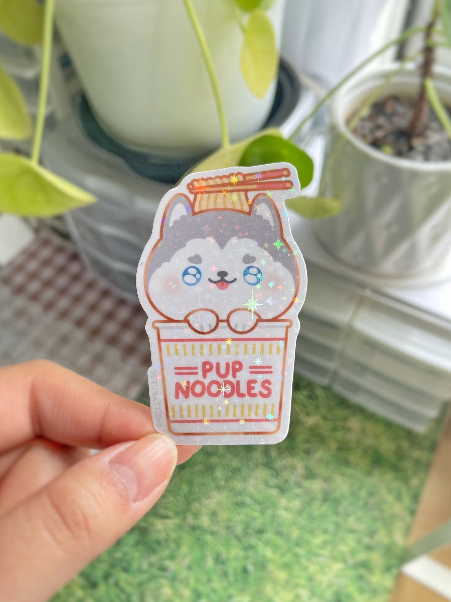 Husky Pup Noodles Waterproof Sticker - Gelly Roise