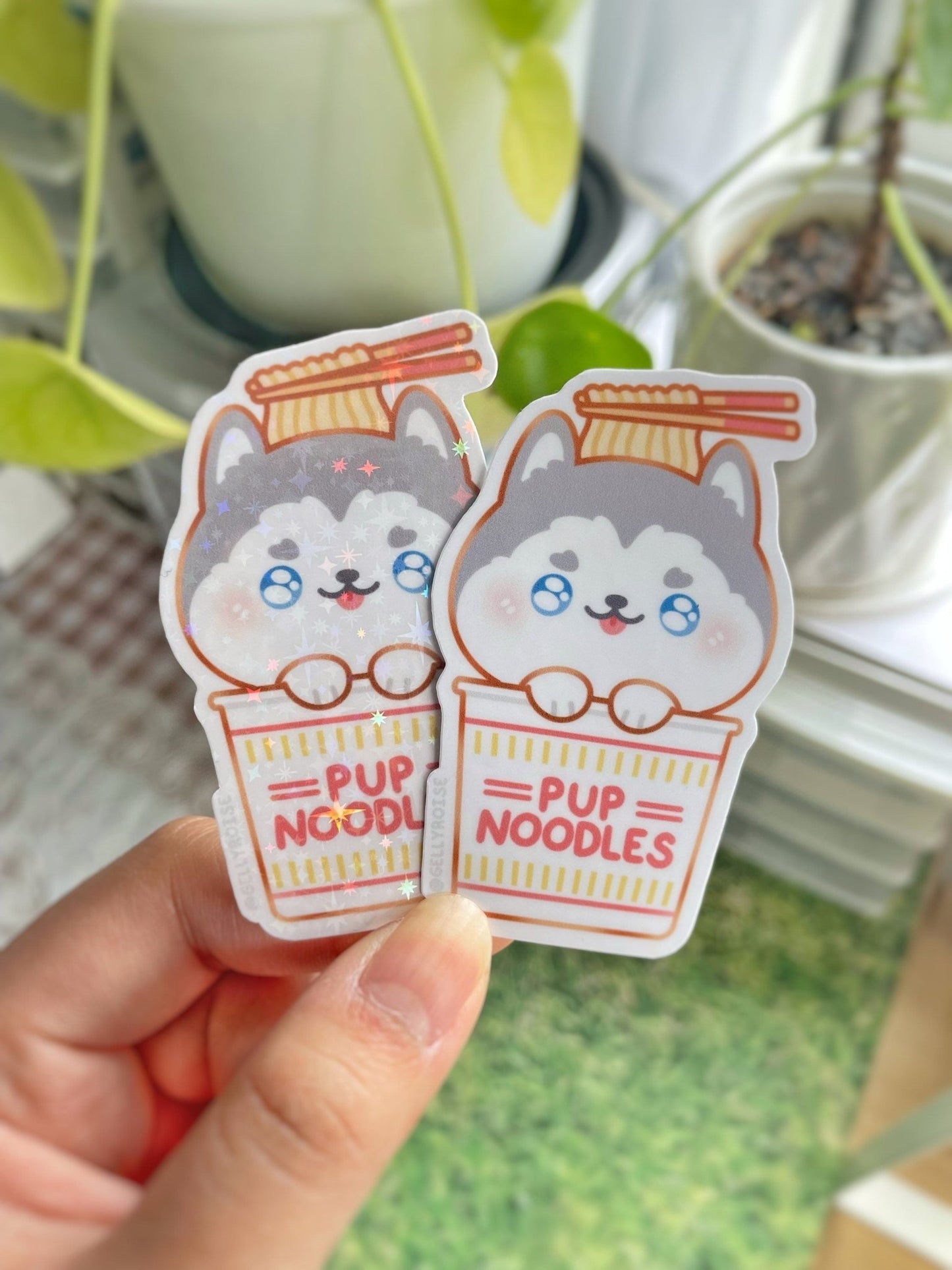Husky Pup Noodles Waterproof Sticker - Gelly Roise