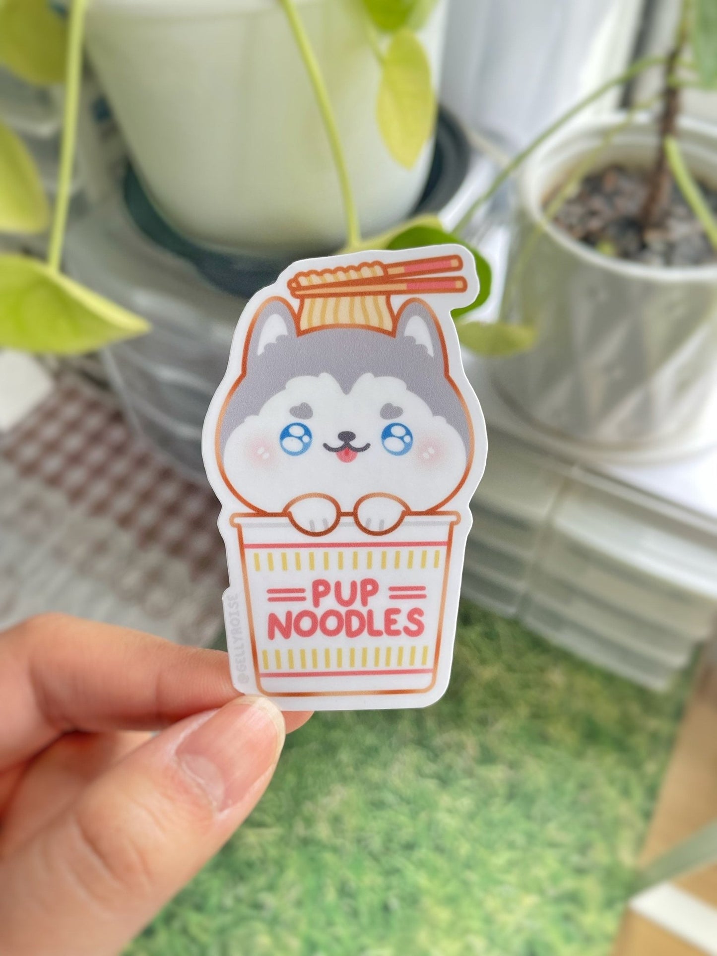 Husky Pup Noodles Waterproof Sticker - Gelly Roise