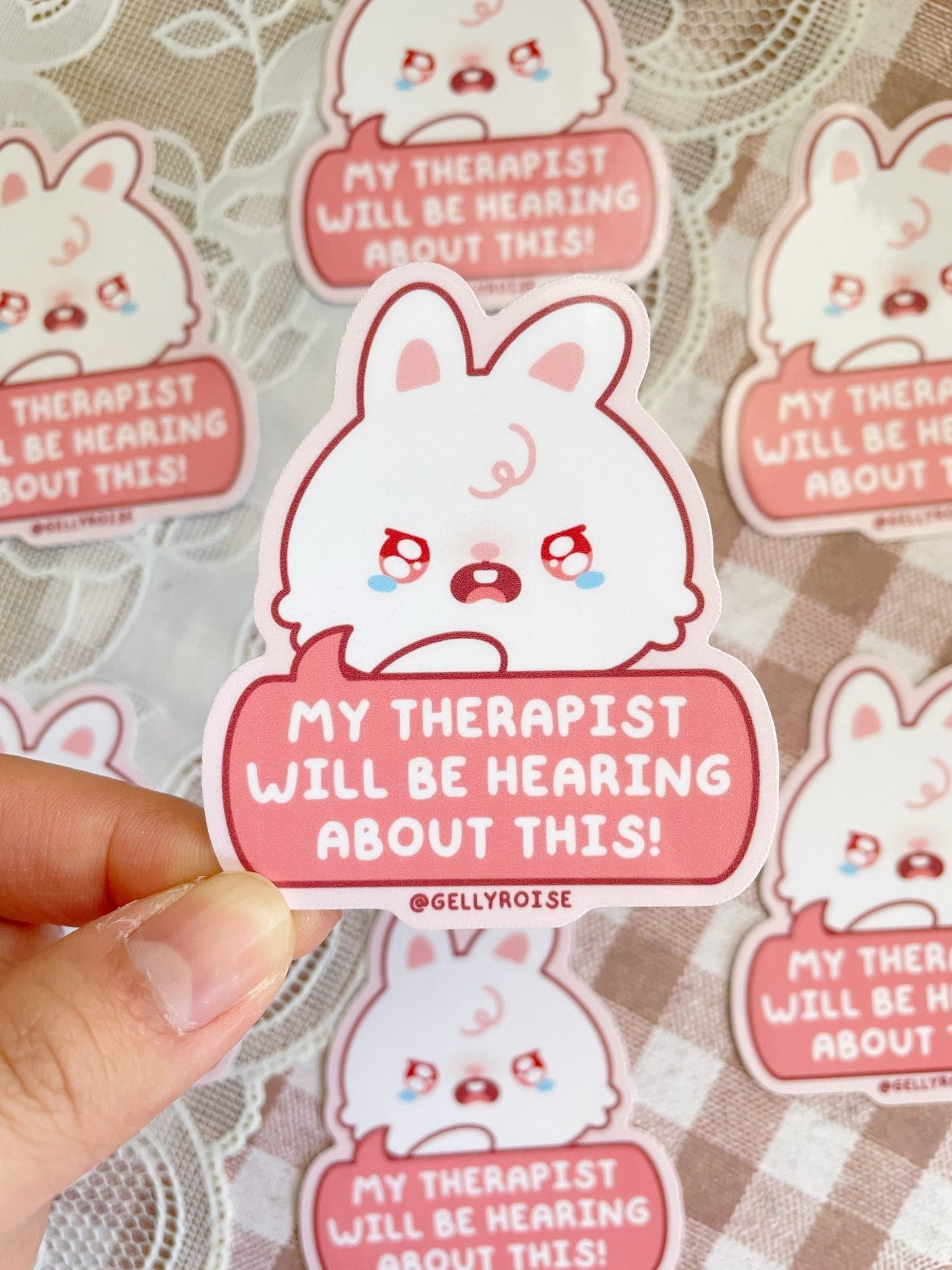 “My Therapist Will Be Hearing About This” Bunny Waterproof Sticker - Gelly Roise