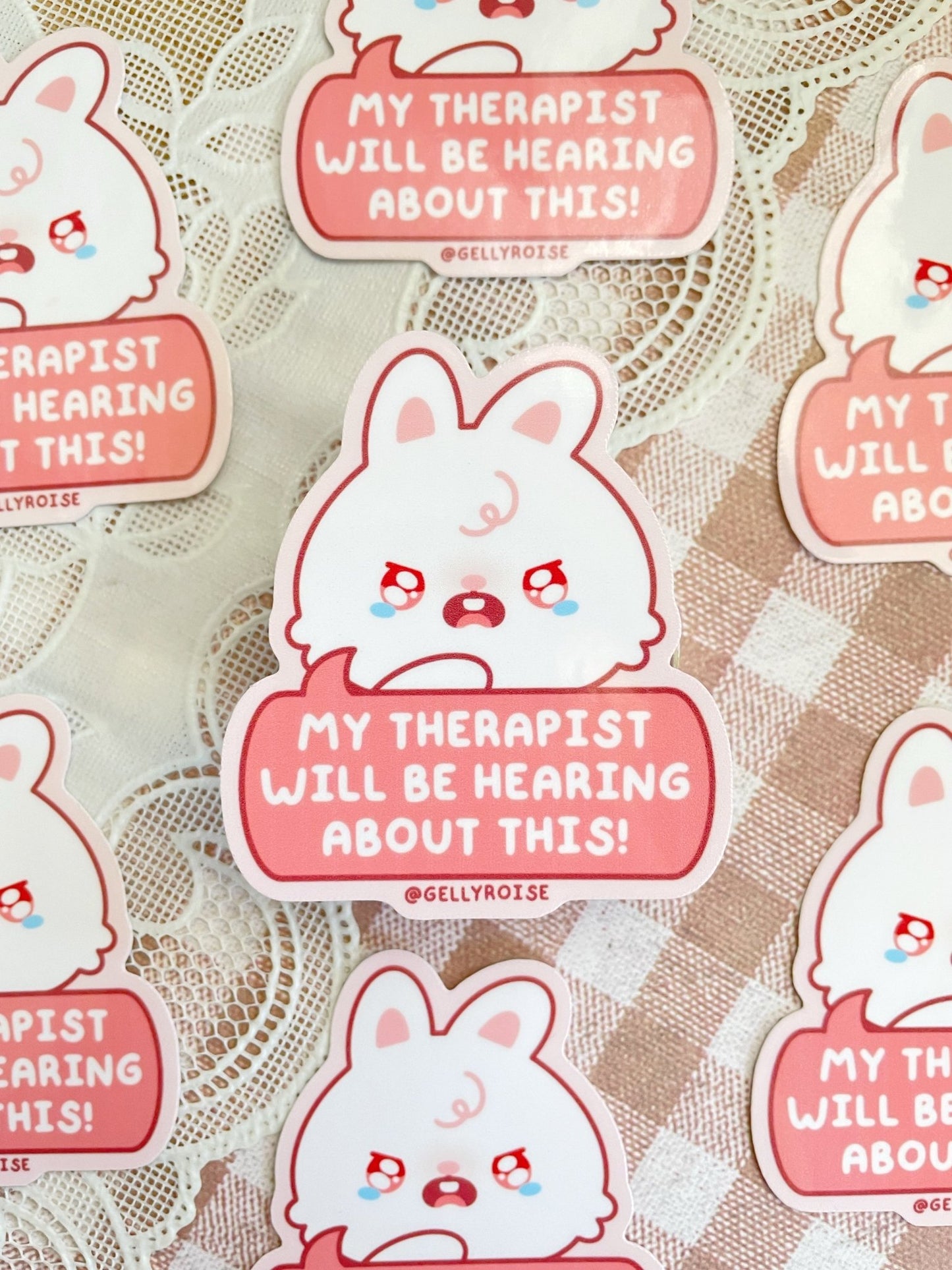 “My Therapist Will Be Hearing About This” Bunny Waterproof Sticker - Gelly Roise