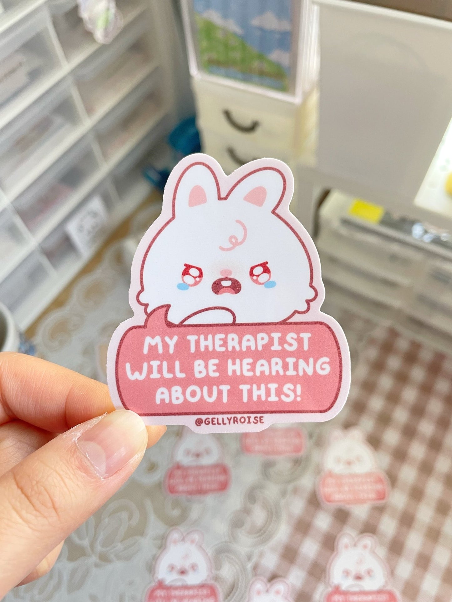 “My Therapist Will Be Hearing About This” Bunny Waterproof Sticker - Gelly Roise