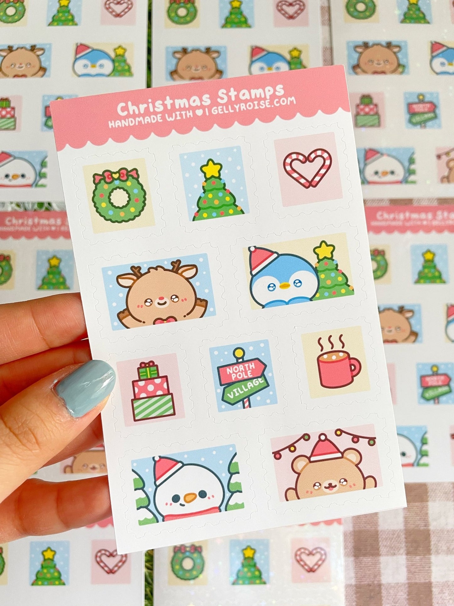 NEW Christmas Stamps Sticker Sheet - Gelly Roise
