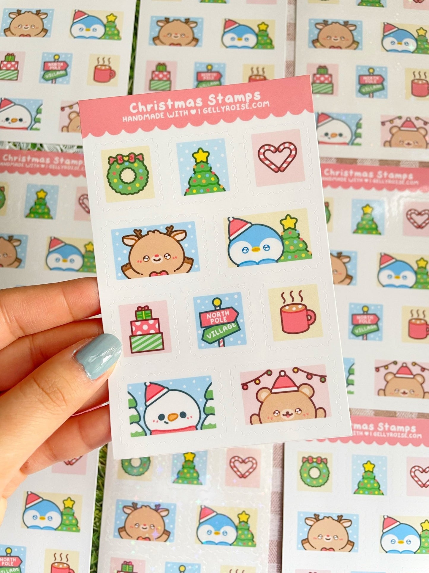 NEW Christmas Stamps Sticker Sheet - Gelly Roise