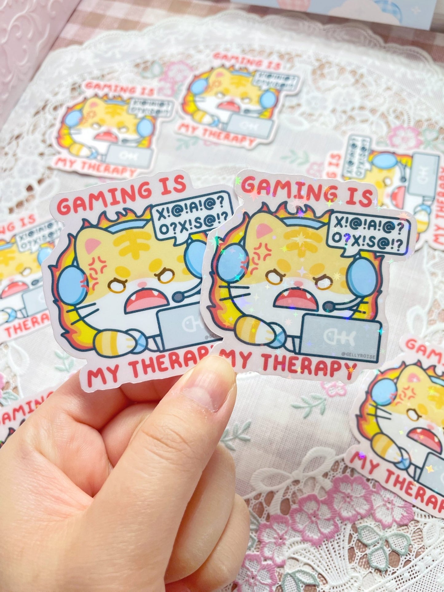 NEW Gaming is My Therapy Orange Cat Rage Waterproof Sticker - Gelly Roise
