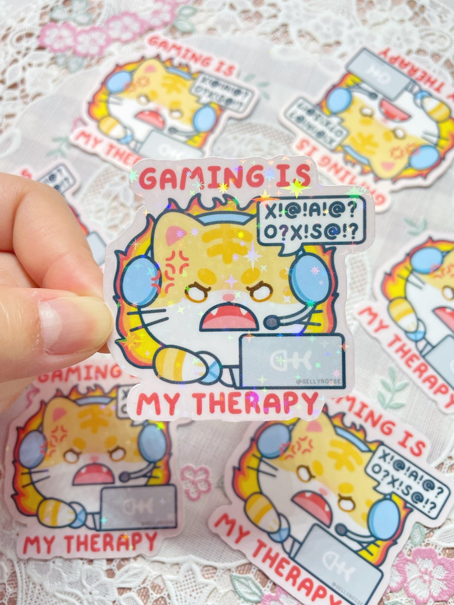 NEW Gaming is My Therapy Orange Cat Rage Waterproof Sticker - Gelly Roise