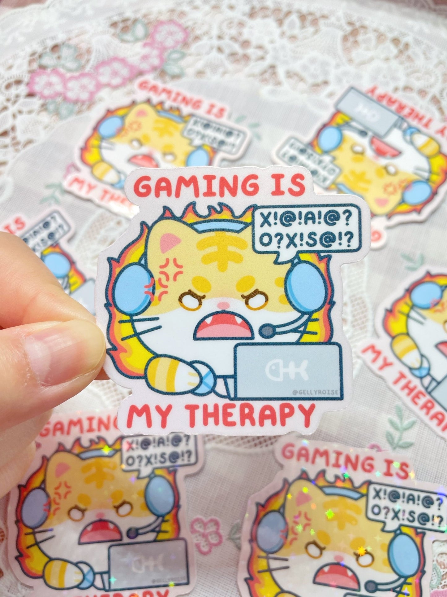 NEW Gaming is My Therapy Orange Cat Rage Waterproof Sticker - Gelly Roise