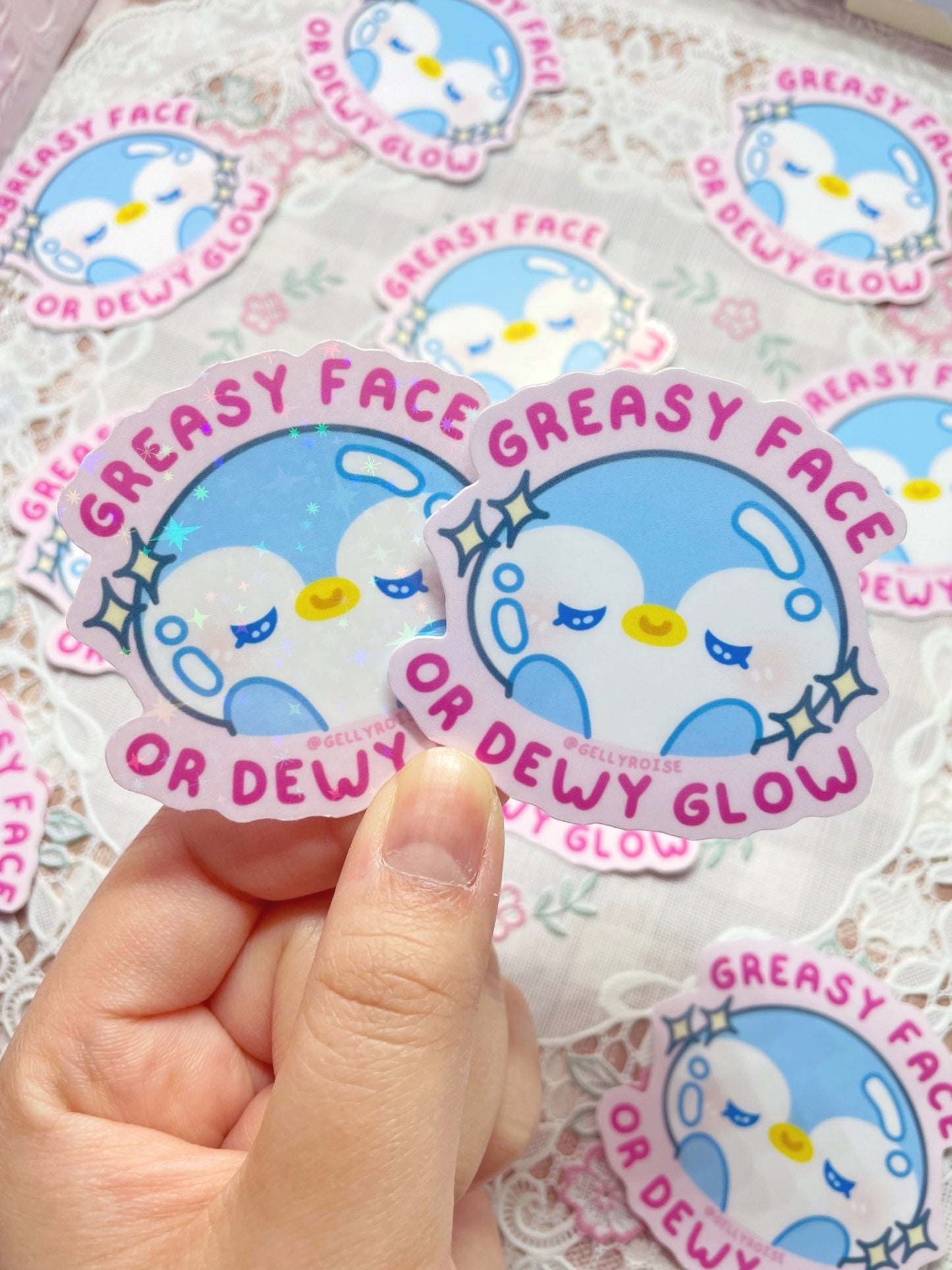 NEW Greasy Face or Dewy Glow Waterproof Sticker - Gelly Roise