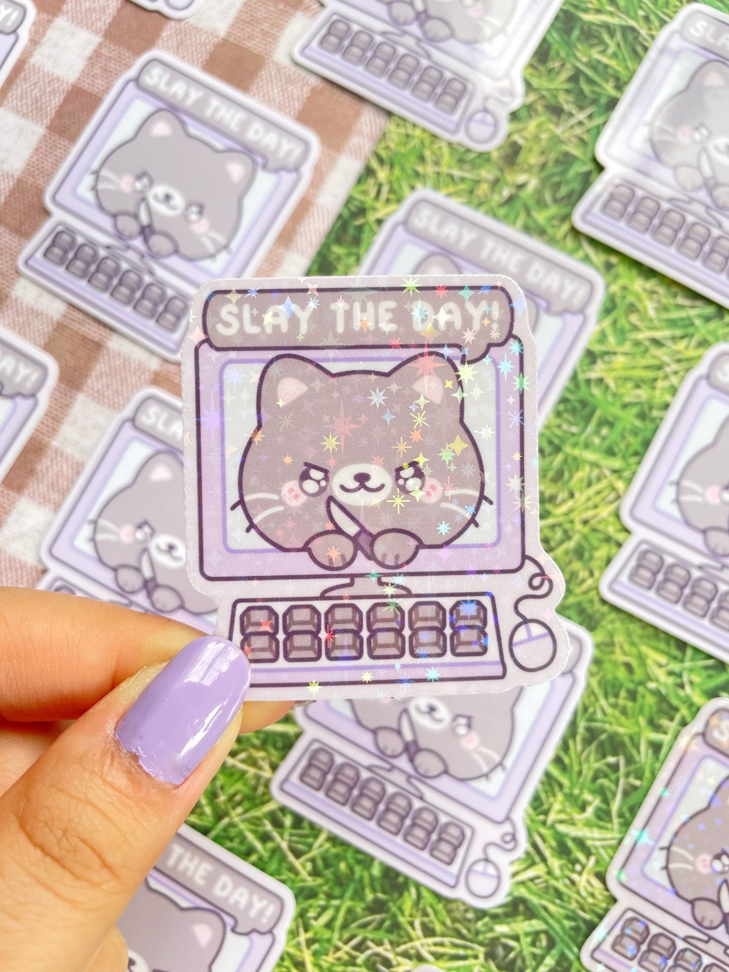 New Slay The Day Kitty Waterproof Sticker - Gelly Roise