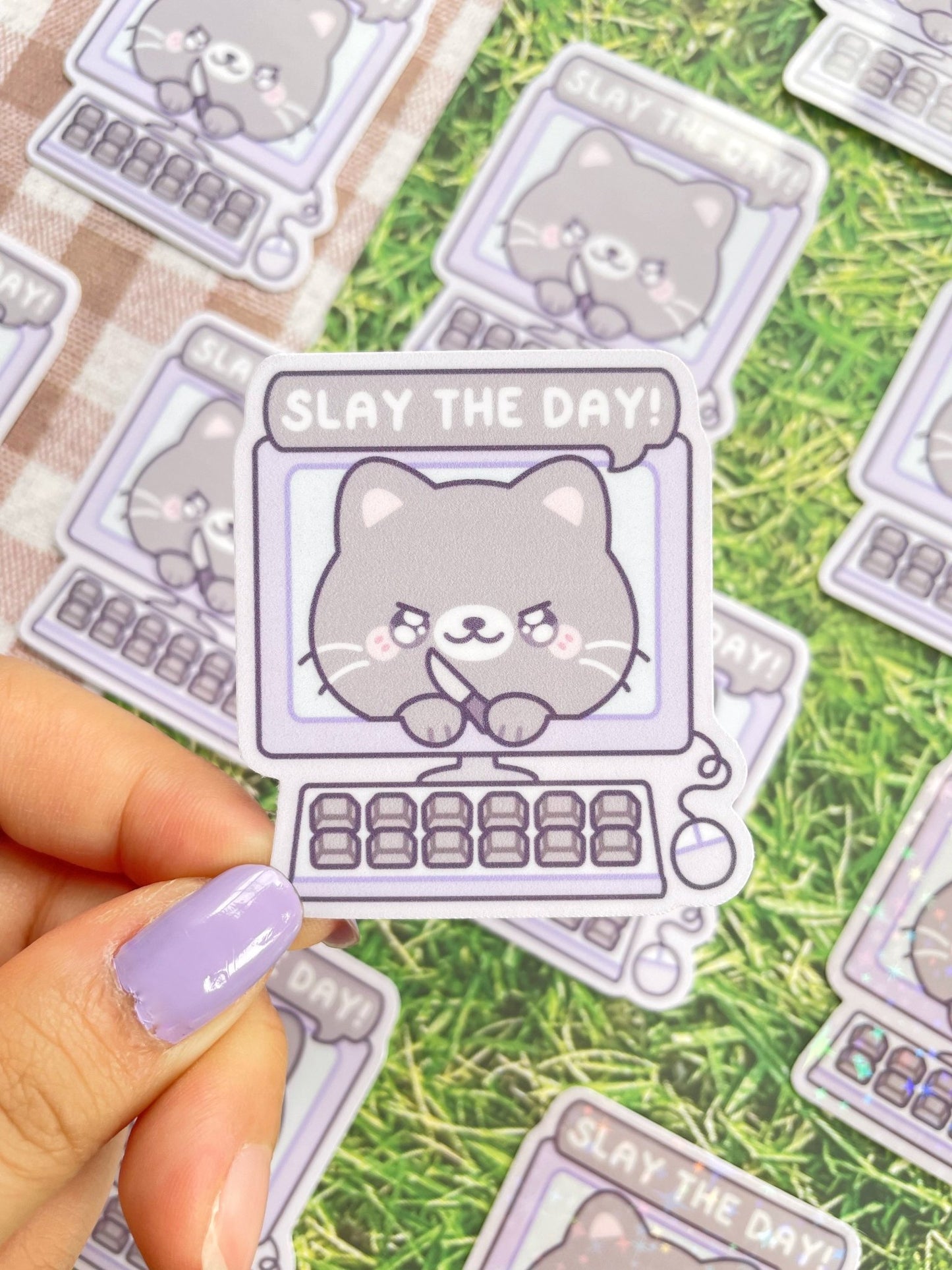 New Slay The Day Kitty Waterproof Sticker - Gelly Roise