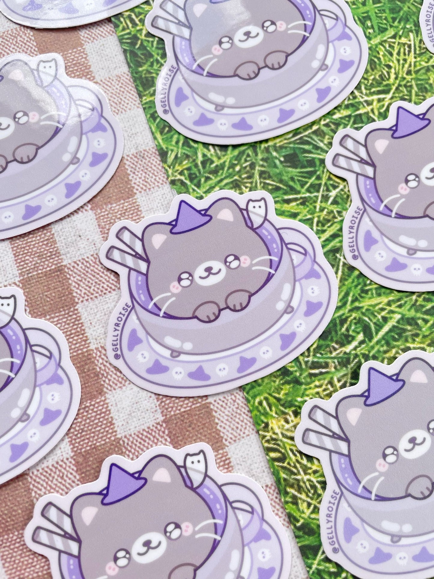New Spooky Teacup Kitty Waterproof Sticker - Gelly Roise