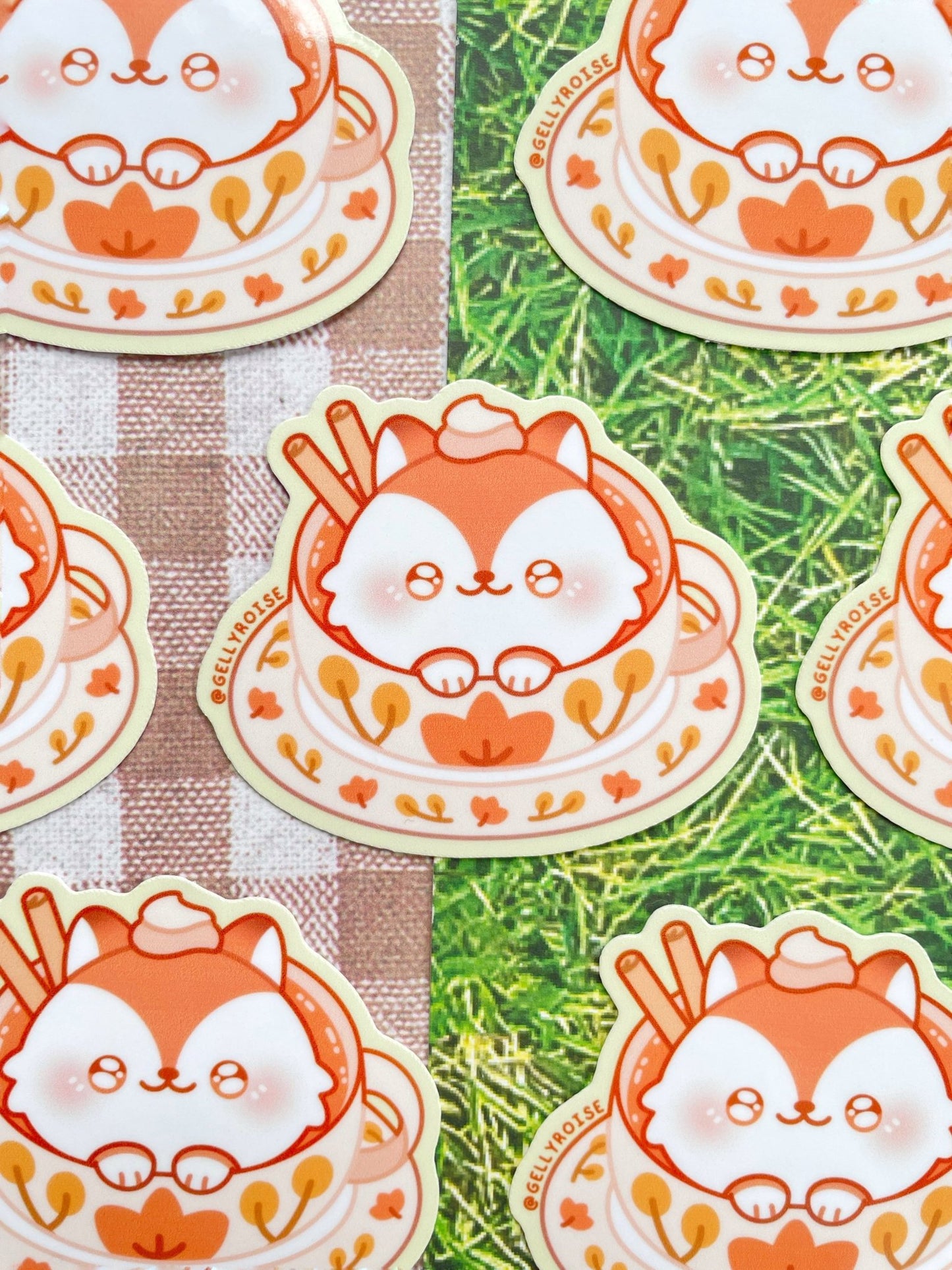 New Teacup Autumn Fox Waterproof Sticker - Gelly Roise