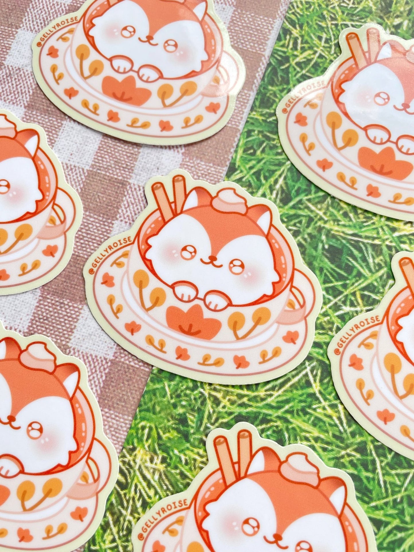New Teacup Autumn Fox Waterproof Sticker - Gelly Roise