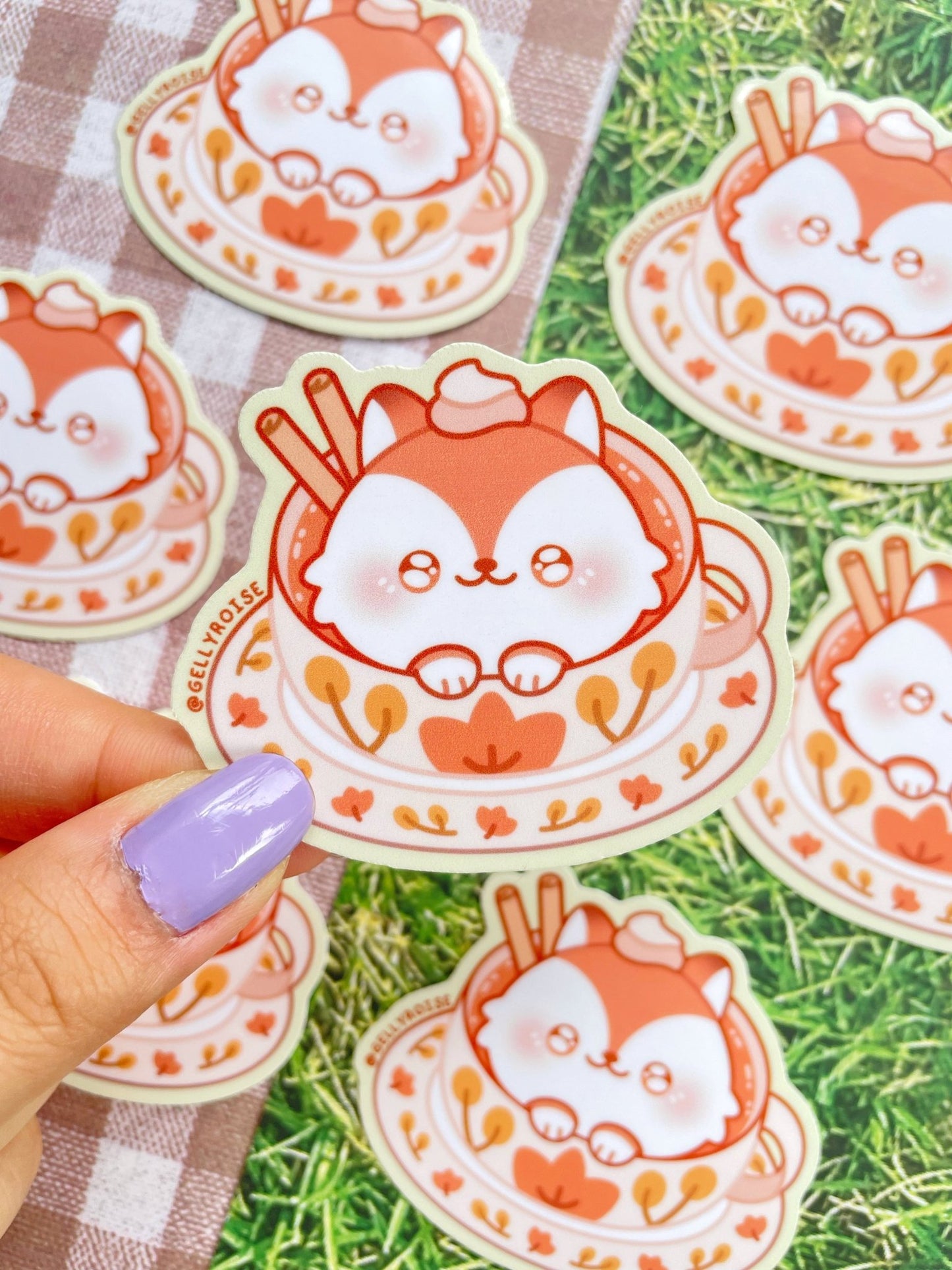 New Teacup Autumn Fox Waterproof Sticker - Gelly Roise