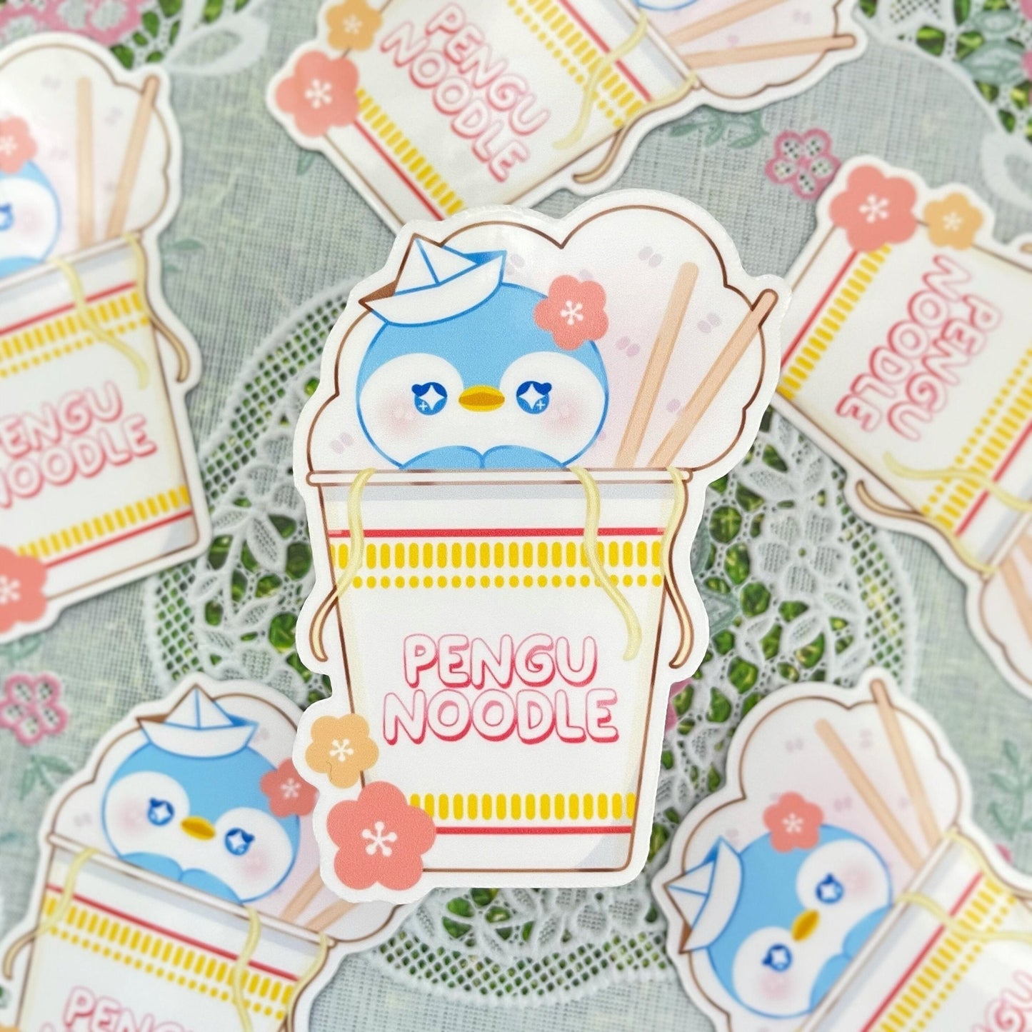 Penguin Noodle Cup Waterproof Sticker - Gelly Roise