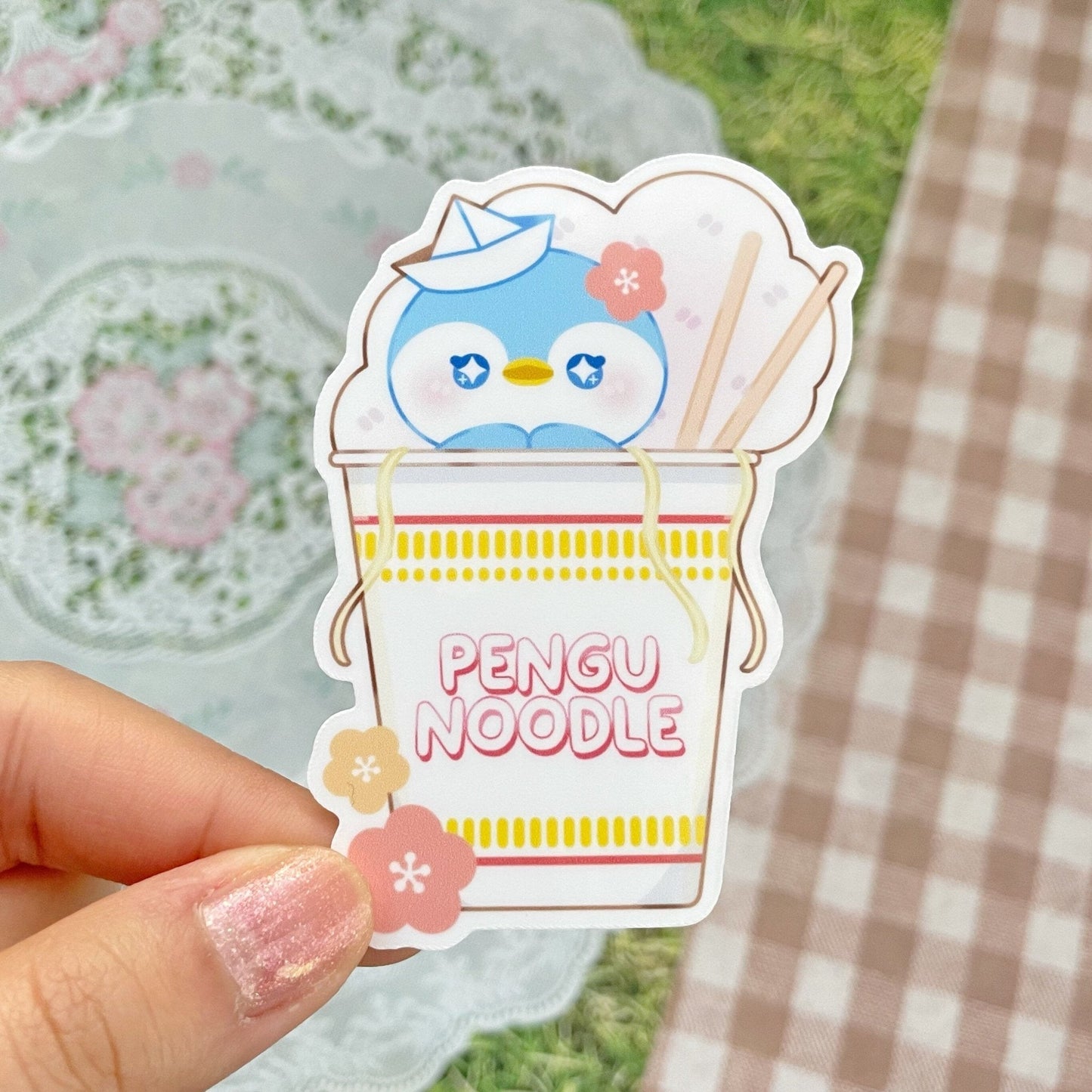 Penguin Noodle Cup Waterproof Sticker - Gelly Roise