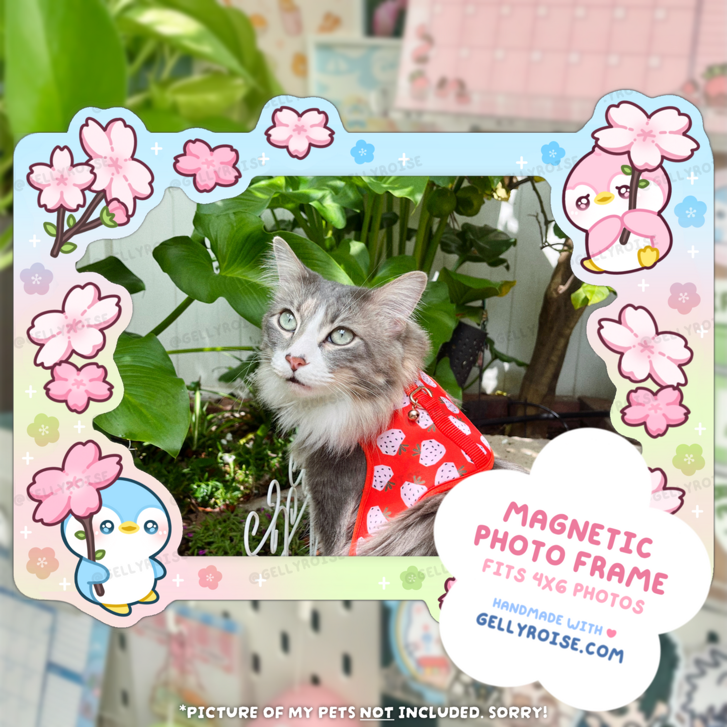 Cherry Blossom Penguins Magnetic Photo Frame