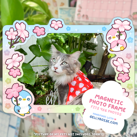 Cherry Blossom Penguins Magnetic Photo Frame