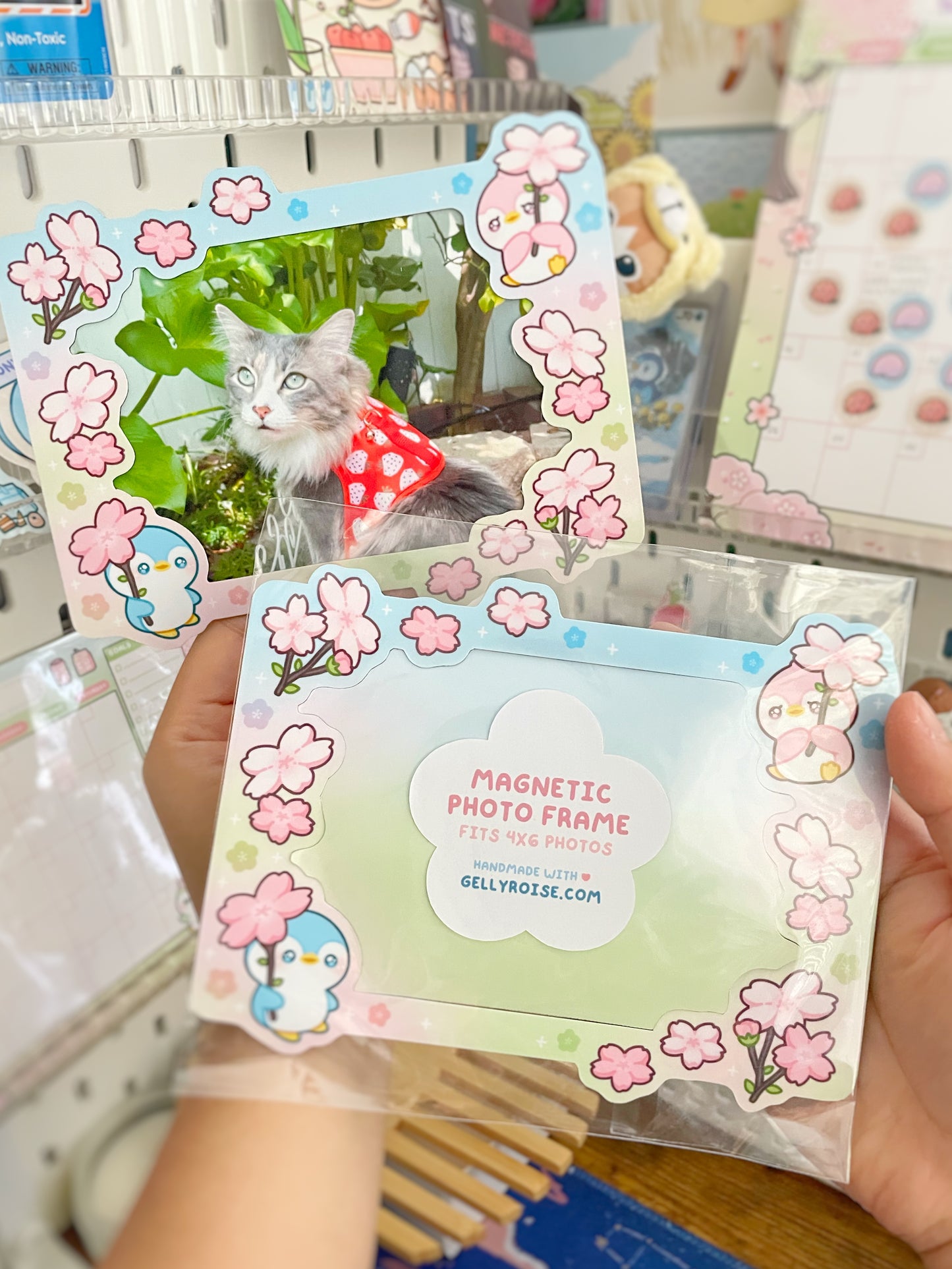 Cherry Blossom Penguins Magnetic Photo Frame