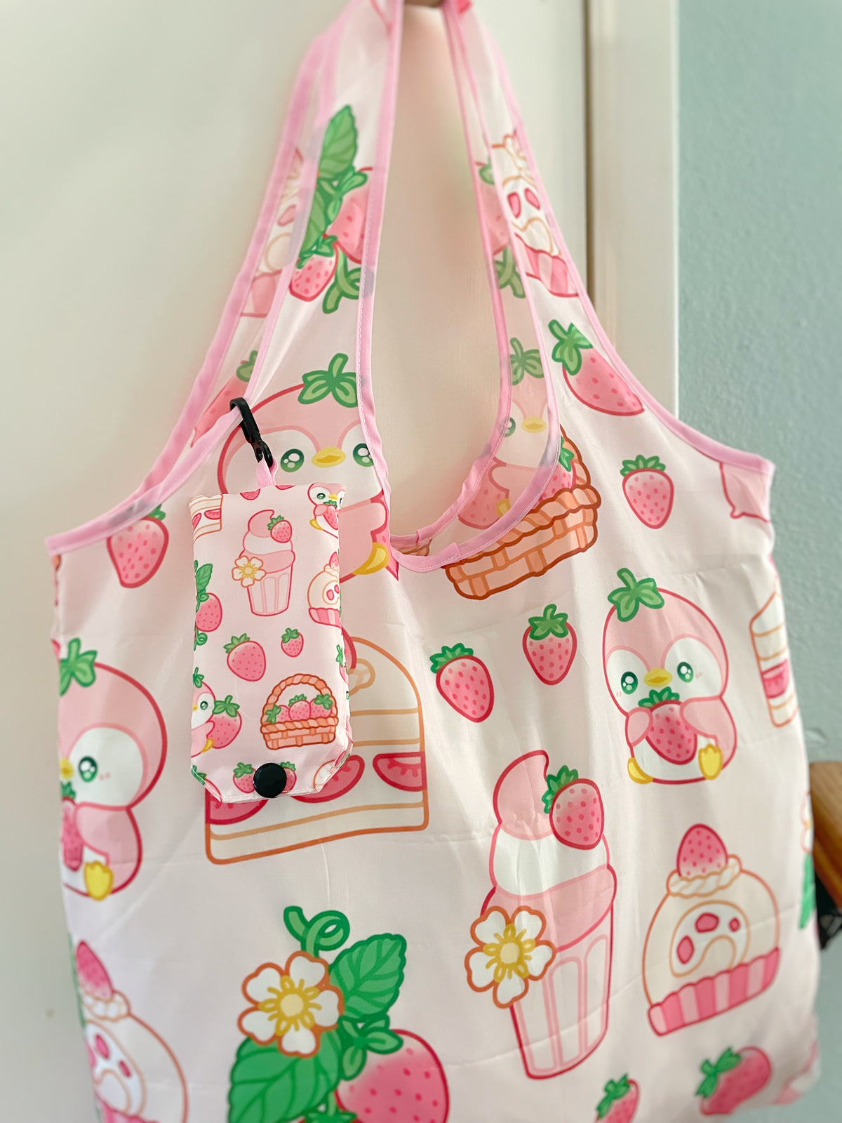 Strawberry Penguin Foldable Tote Bag