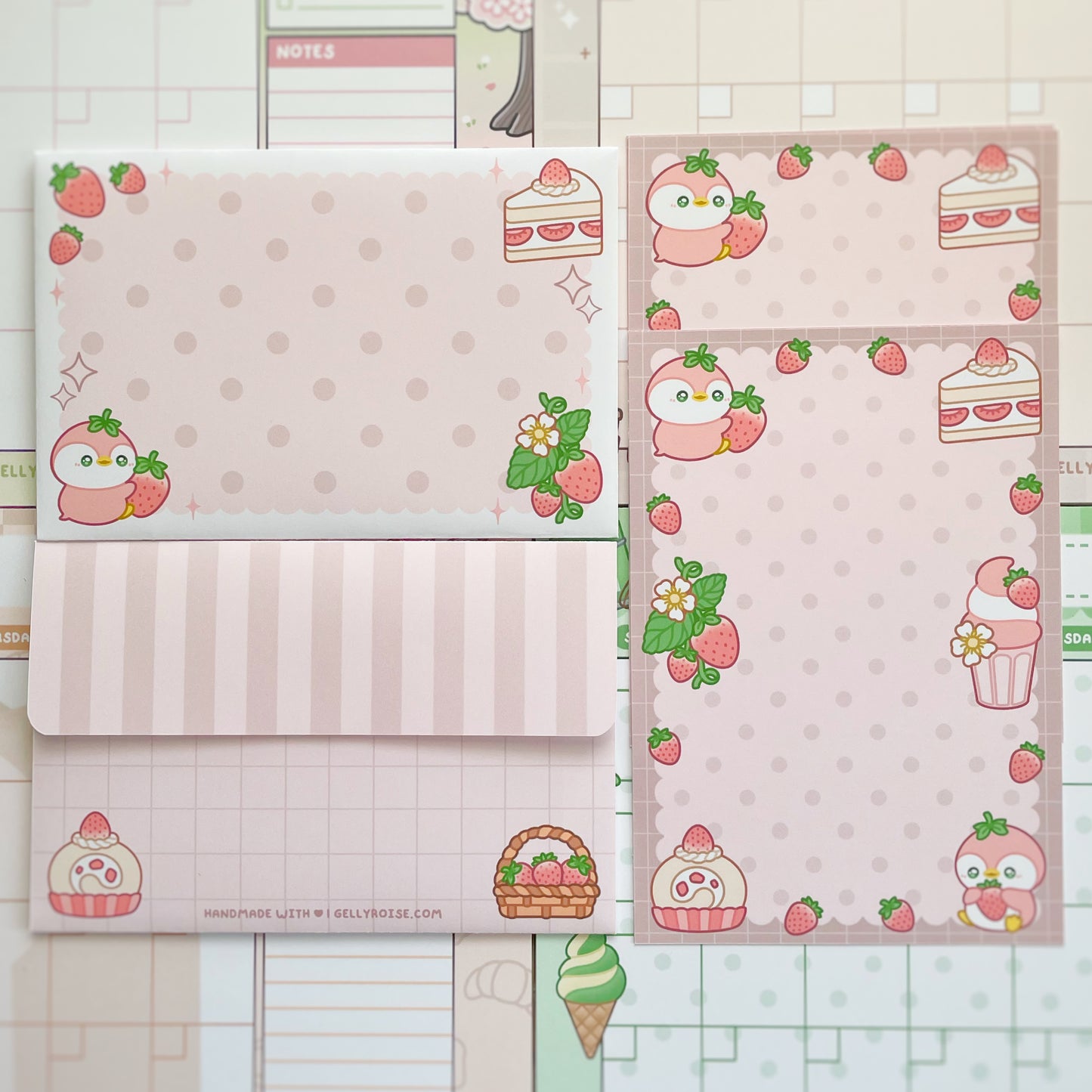 Strawberry Penguin Envelope Stationery Set