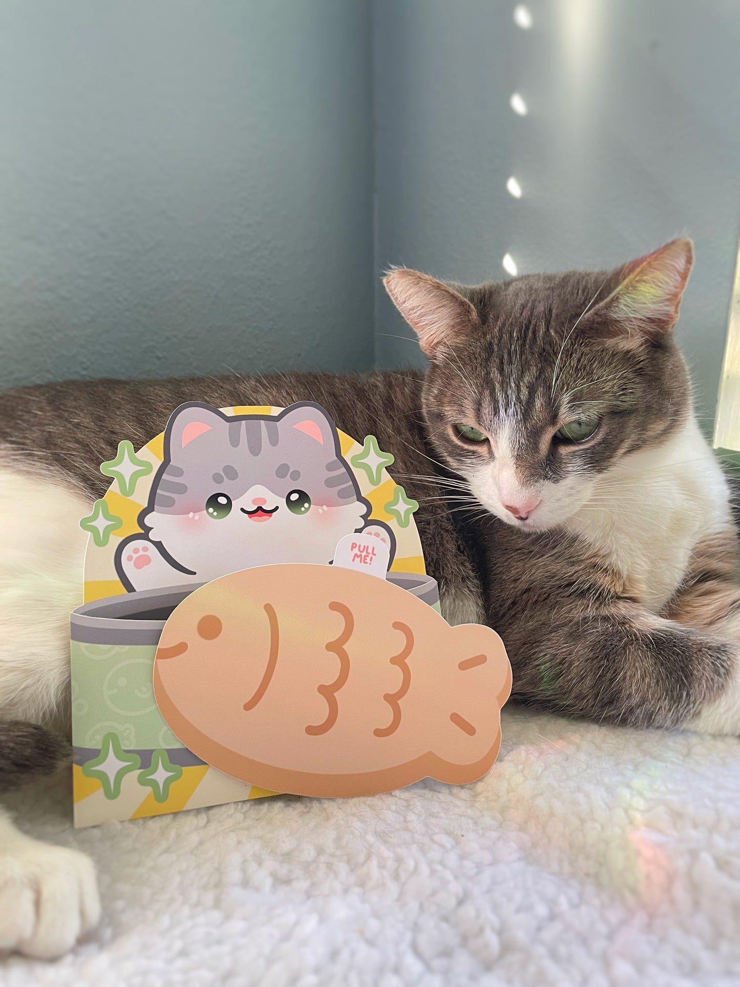 NEW Cat with Canned Taiyaki Fish Greeting Card