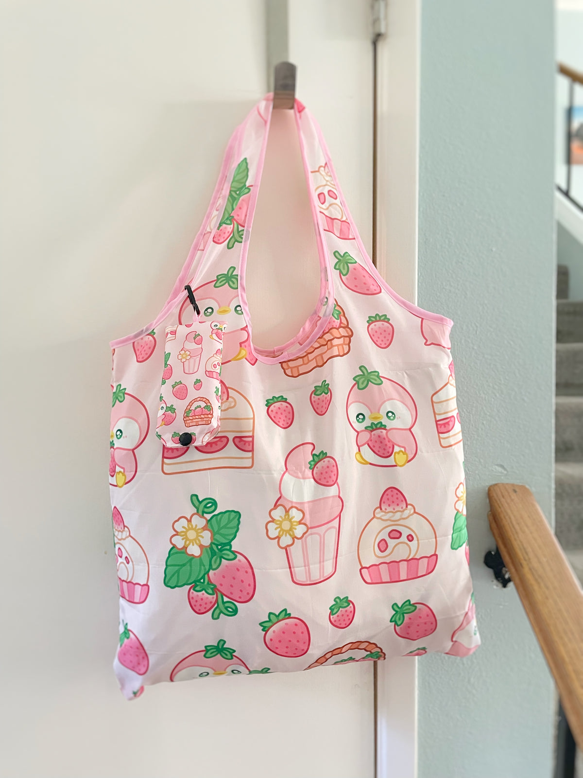 Strawberry Penguin Foldable Tote Bag