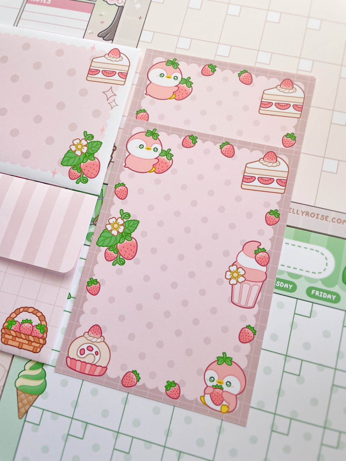Strawberry Penguin Envelope Stationery Set